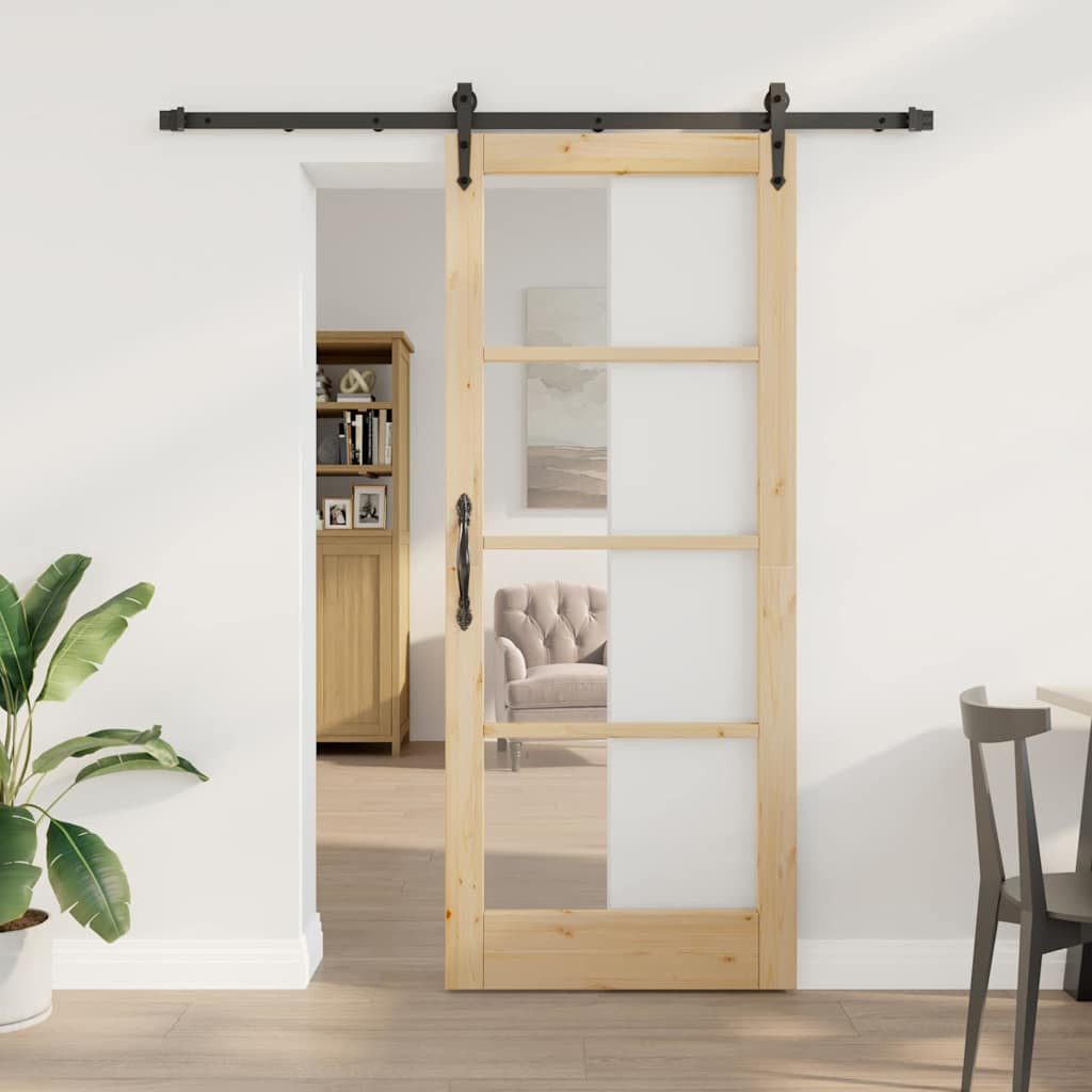 vidaXL Zimmertür Schiebetür mit Beschlägen Set 83x202 cm Vollholz Kiefer