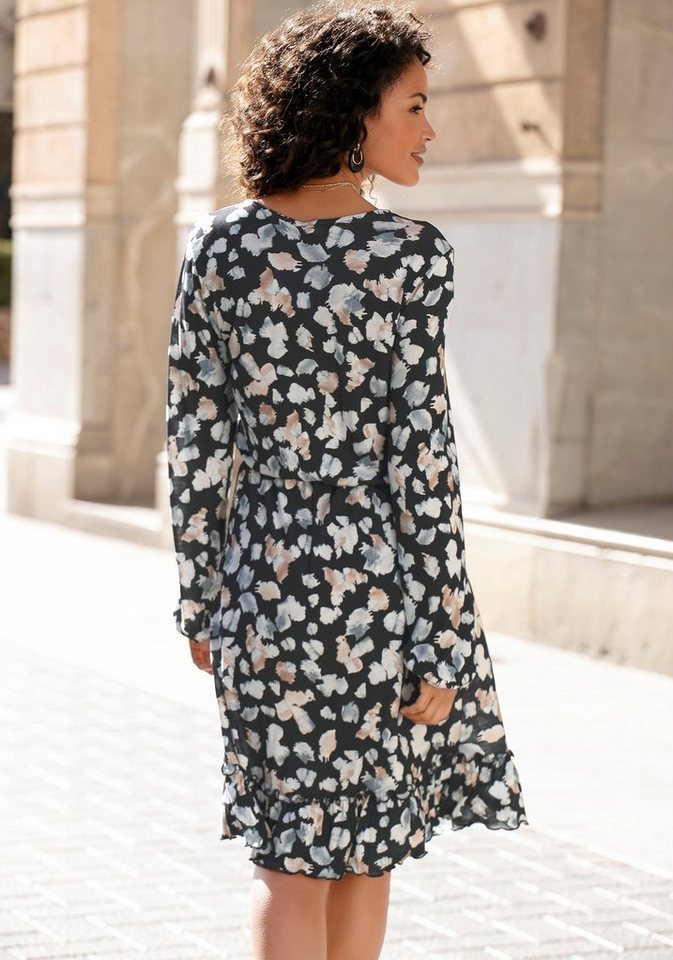 LASCANA Jerseykleid mit Alloverdruck, Kurzes Kleid mit Gummizug in der  Taille