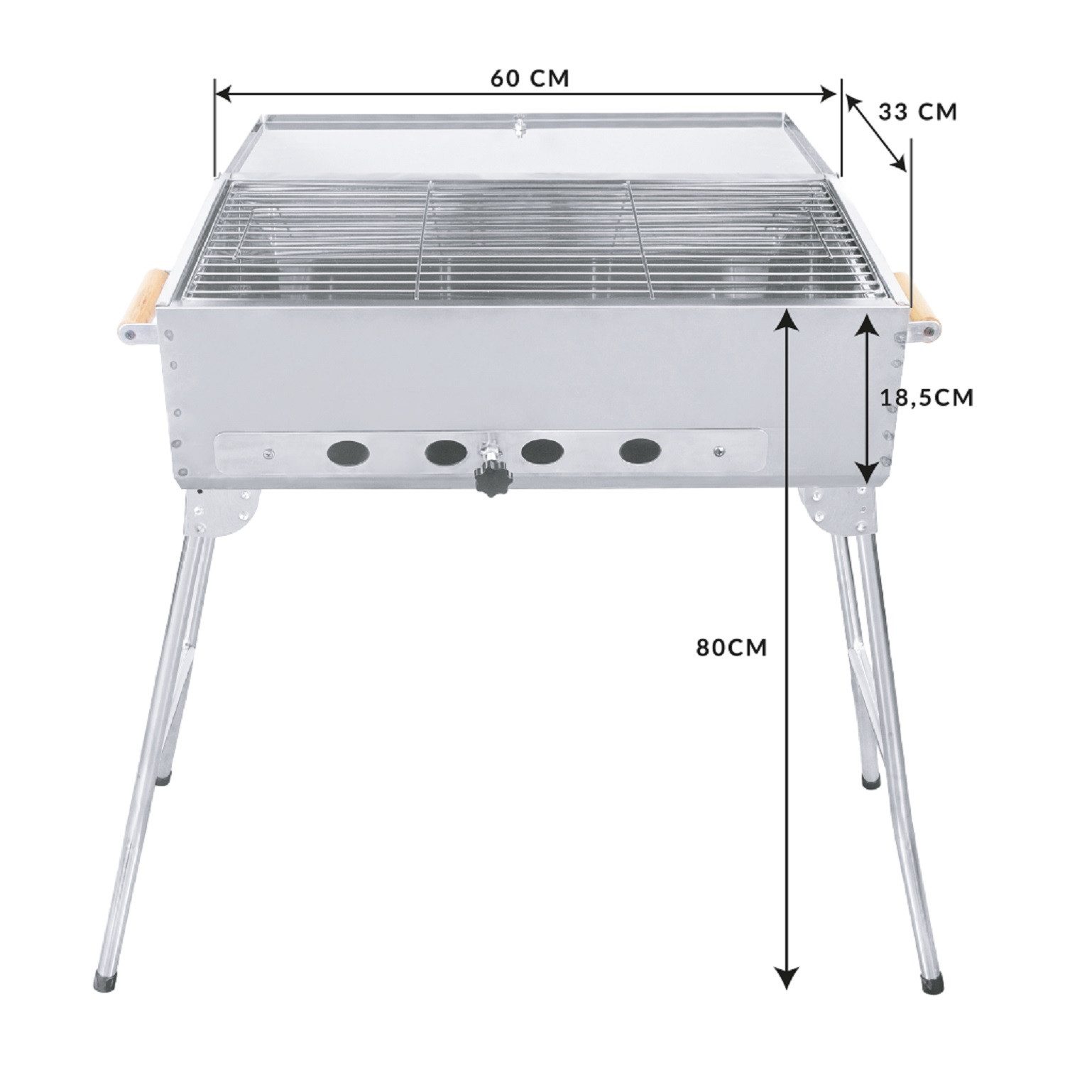 Olymp Handels GmbH Holzkohlegrill Mangal Edelstahl Picknick Schaschlik Grill mit Grillrost und Deckel