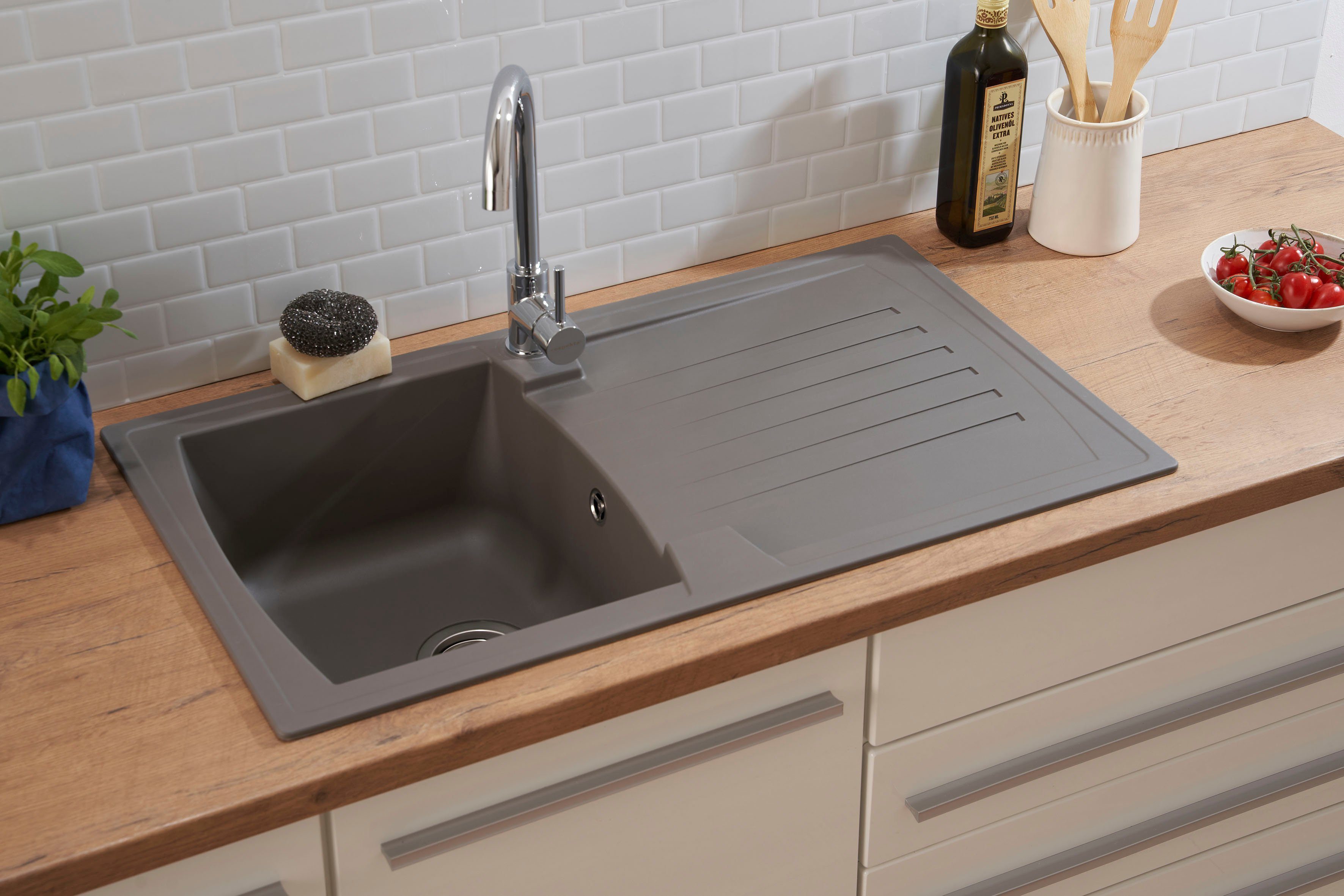 Respekta Einbauspüle Mineralite Boston 86 cm x 50 cm Sandbeige günstig online kaufen