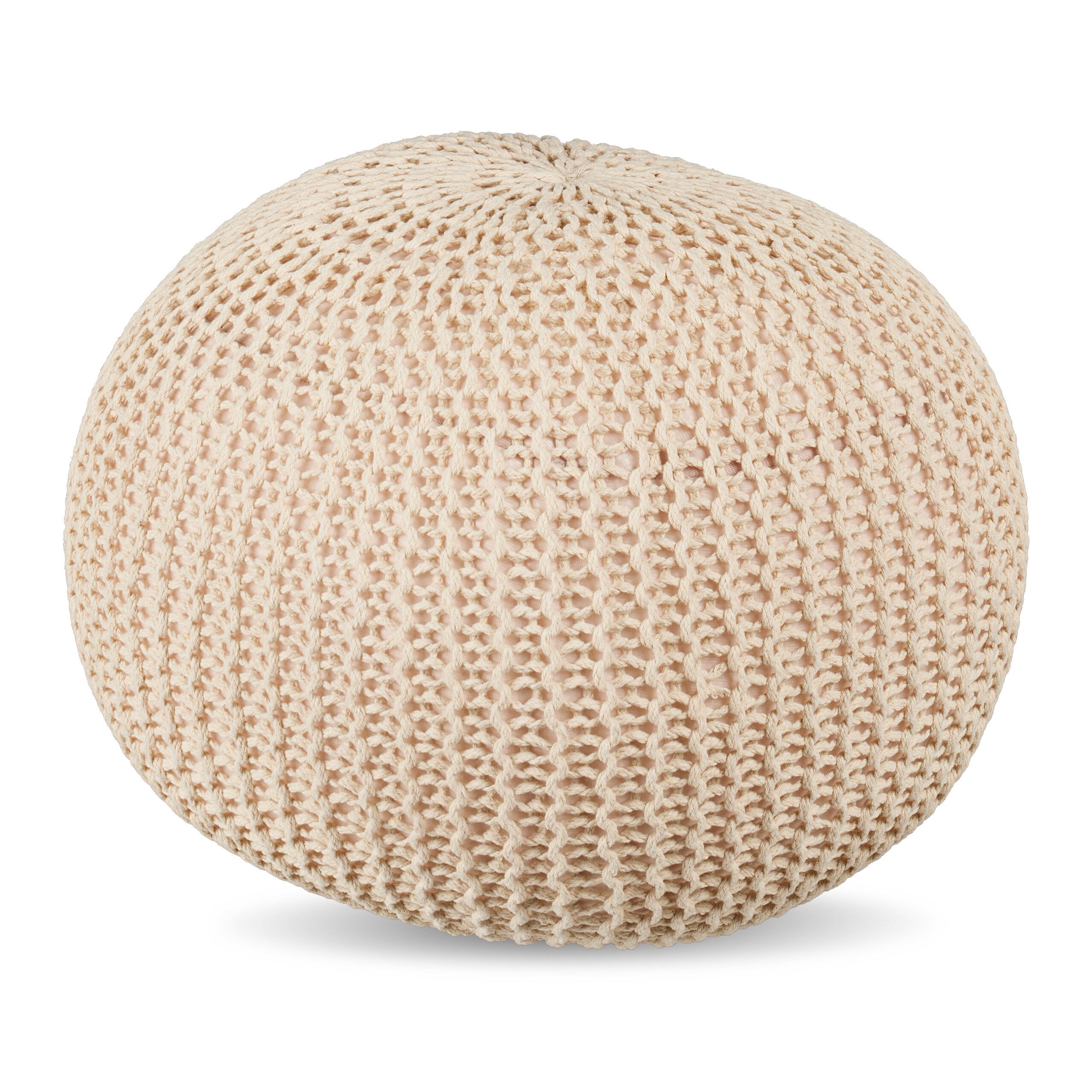 relaxdays Pouf Gestrickter Pouf, Beige