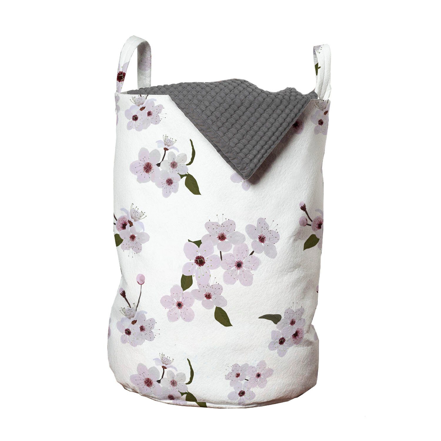 Abakuhaus Wäschesäckchen Wäschekorb mit Griffen Kordelzugverschluss für Waschsalons, Mandelblüte Blumen-Muster-Blatt | Wäschesäcke