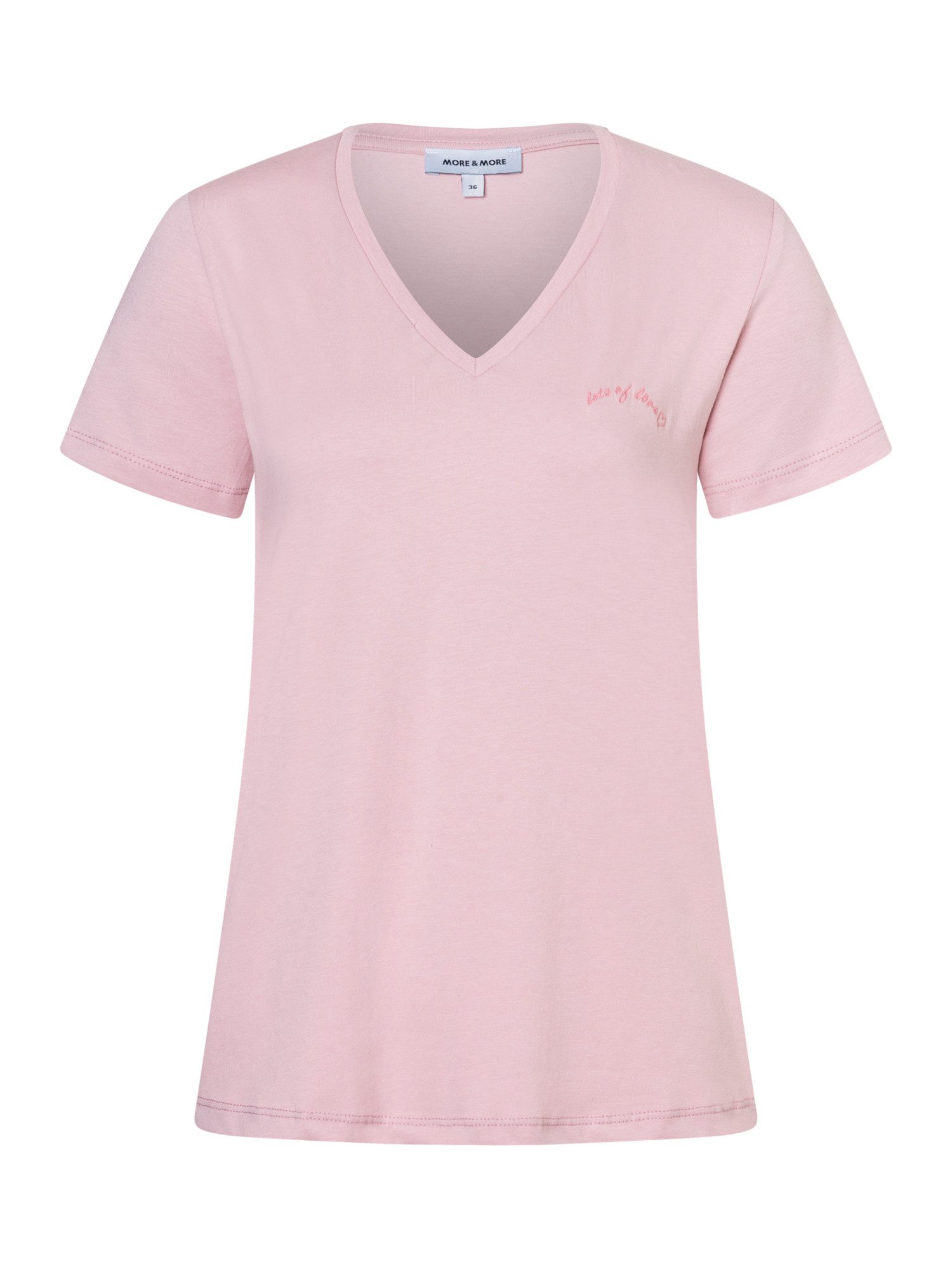 MORE&MORE Kurzarmshirt stretchiges V-Neck- Shirt, Schriftstickerei