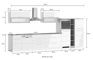 Kochstation Küche KS-Wien, Breite 440 cm, wahlweise mit E-Geräten