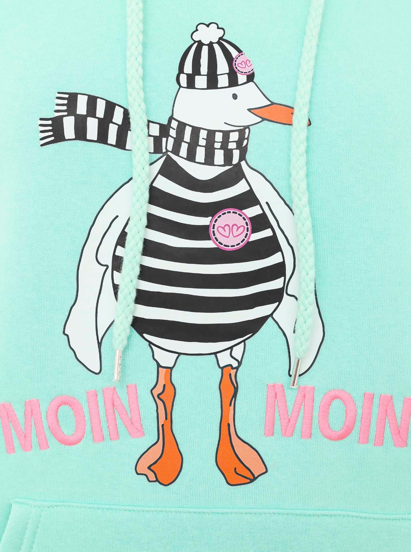 Zwillingsherz Hoodie "Moin Moin Möwe" mit nordischem Gruß, lustiger Möwe, Fronttasche – Bild 4 von 5