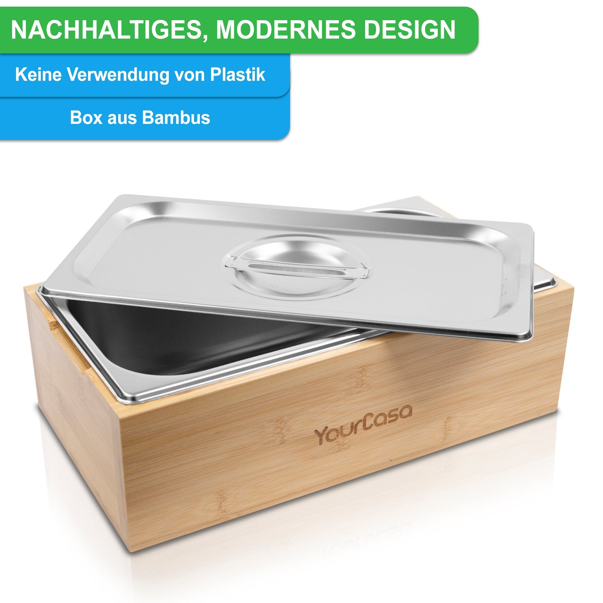 YourCasa Biomülleimer Küche - Echtholz & Edelstahl für alltäglichen Bio Müll - Komposteimer, Fassungsvermögen, 4l, Edelstahl – Bild 4 von 5
