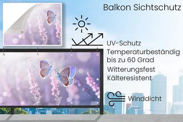 MuchoWow Balkonsichtschutz Schmetterling - Lavendel - Blumen - Lila (1-St) Balkonbanner, Sichtschutz für den Balkon, Robustes und wetterfest