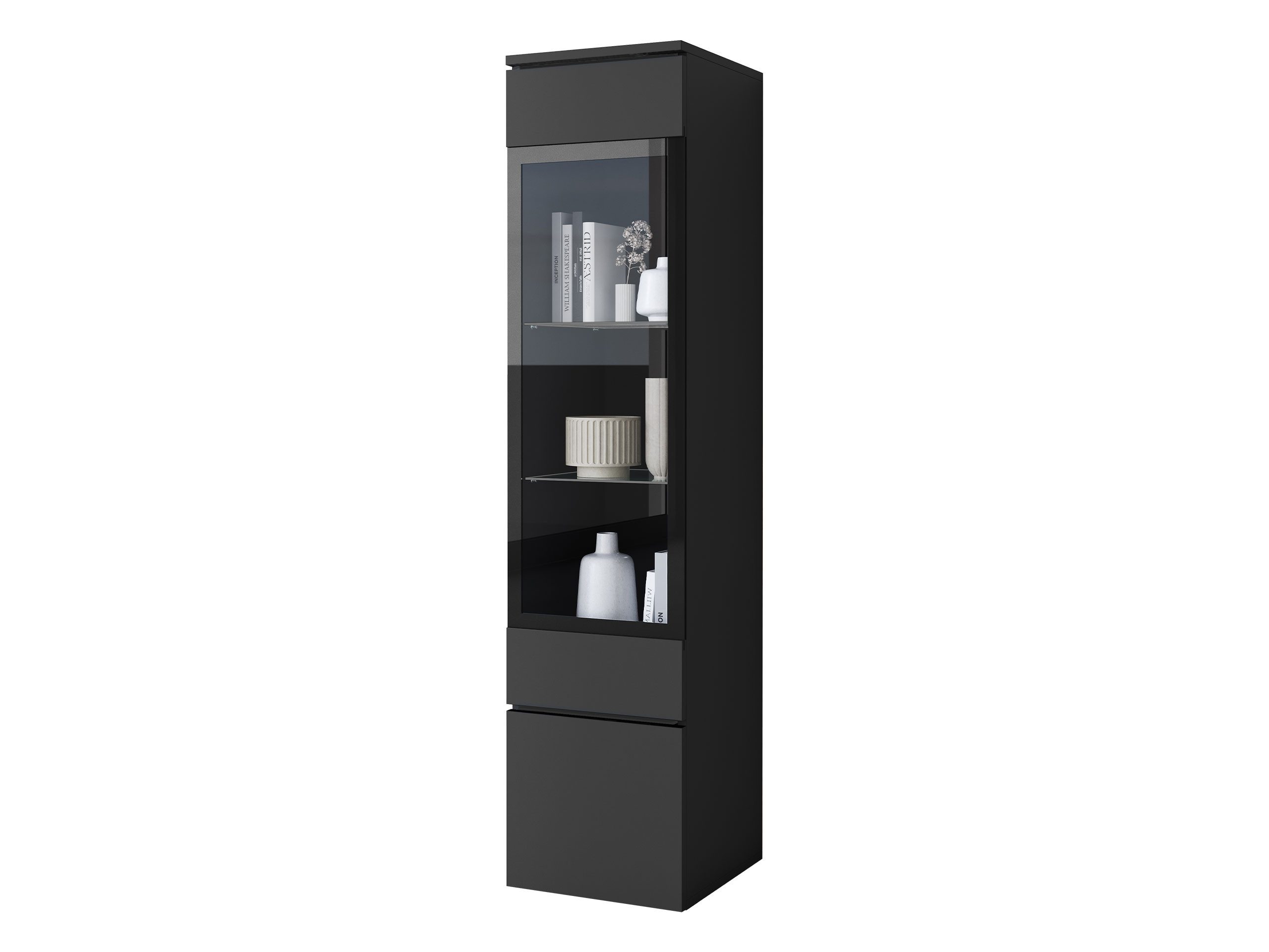 MIRJAN24 Vitrine Vera 002 (mit zwei Drehtüren) Weiße LED-Beleuchtung, 30x33x130/132 cm, Links / Rechts
