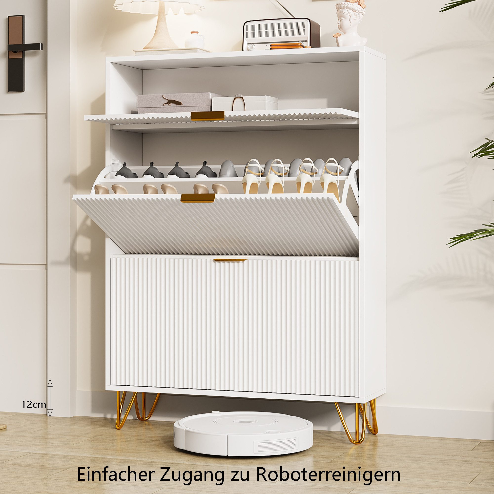 Furnishings Home Schuhschrank Schuhregal Schuhkommode Trennwand verstellbar Kippsicherung (1-St) Platzsparend, Für verschiedene Schuhtypen geeignet 118,5x24x80c – Bild 3 von 5