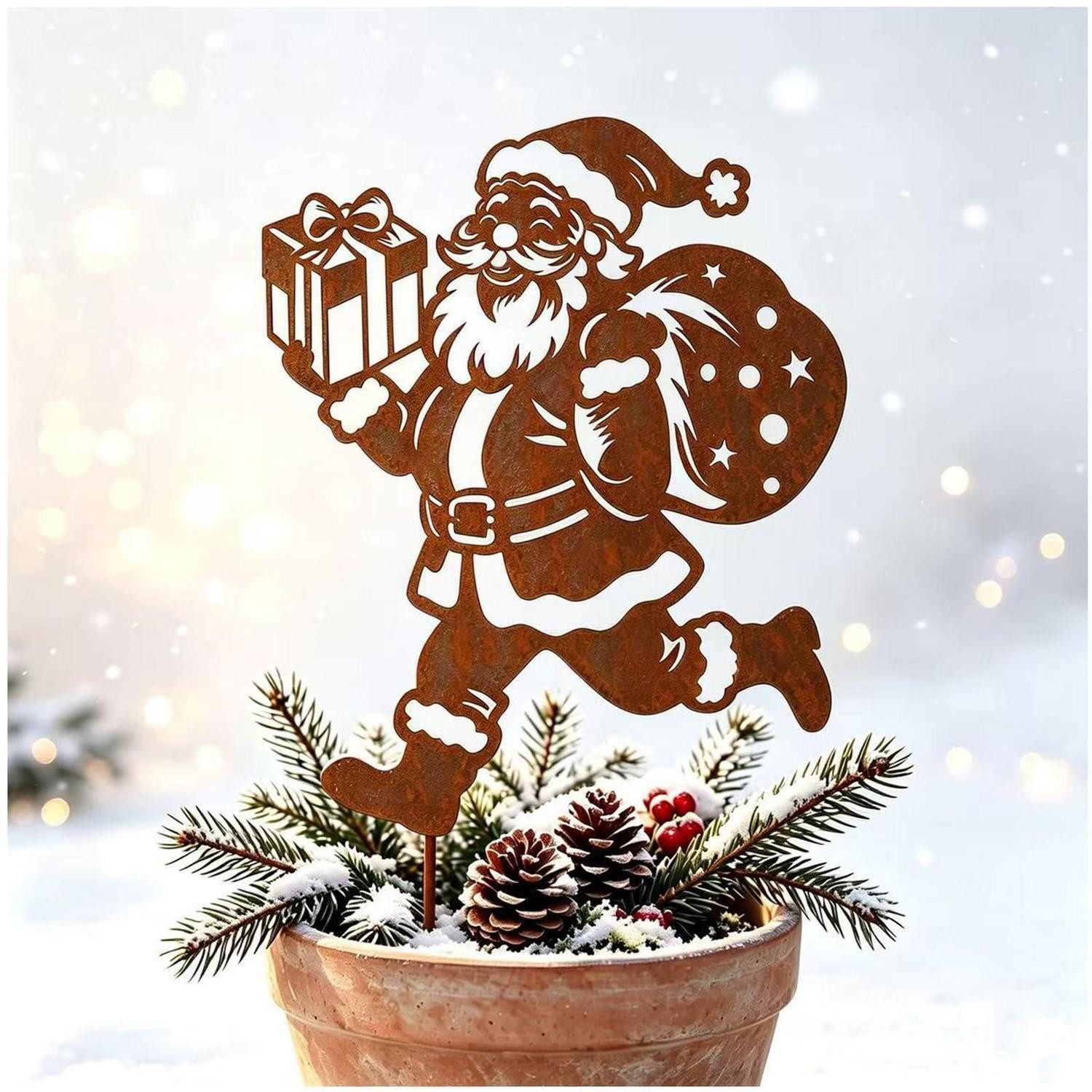LuxusKollektion Weihnachtsfigur Rost Weihnachtsmann Gartenstecker 20x16.4cm (1 St)