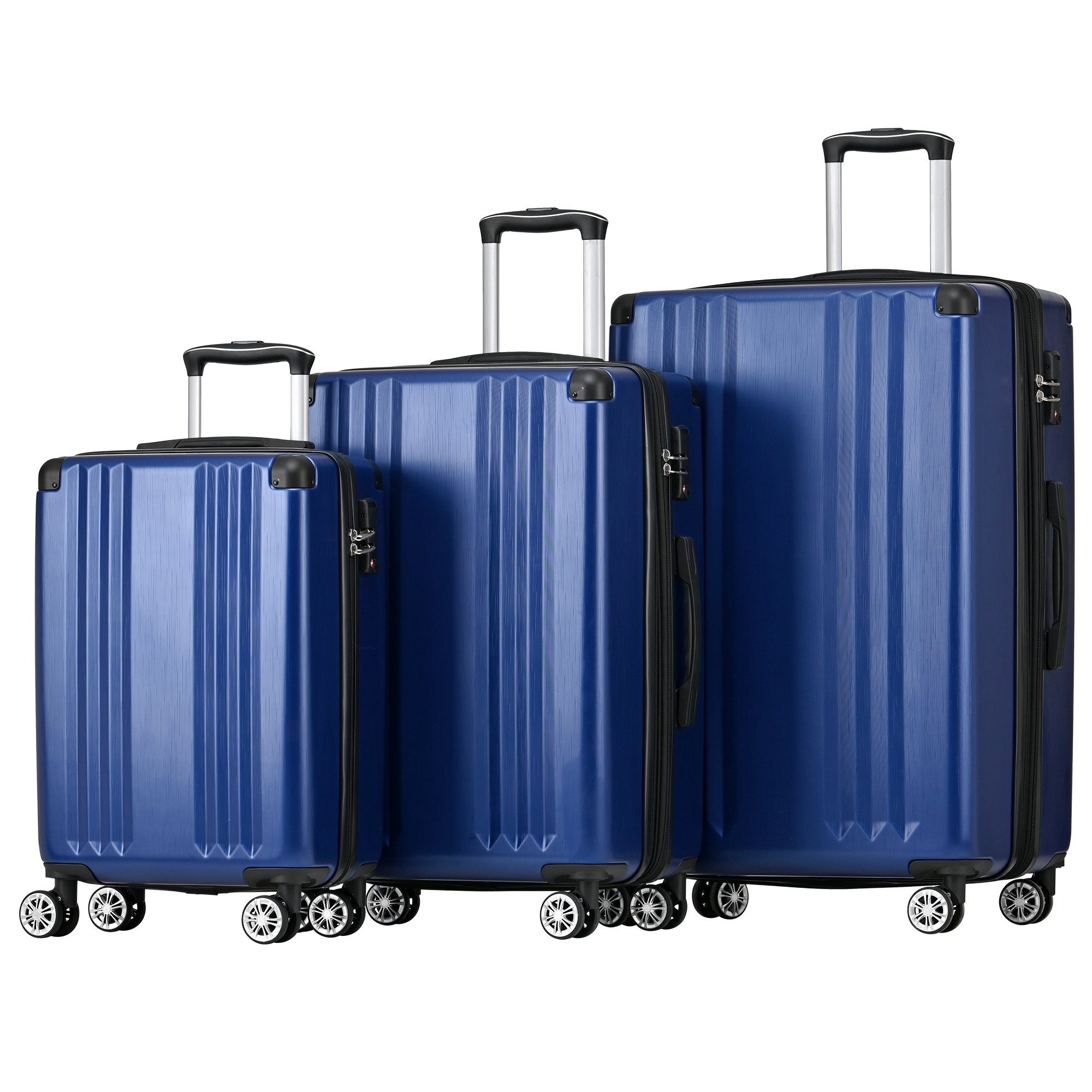 Ulife Trolleyset Hartschalen-Koffer Reisekoffer ABS TSA Zollschloss, 4 Rollen, (3 tlg) Blau