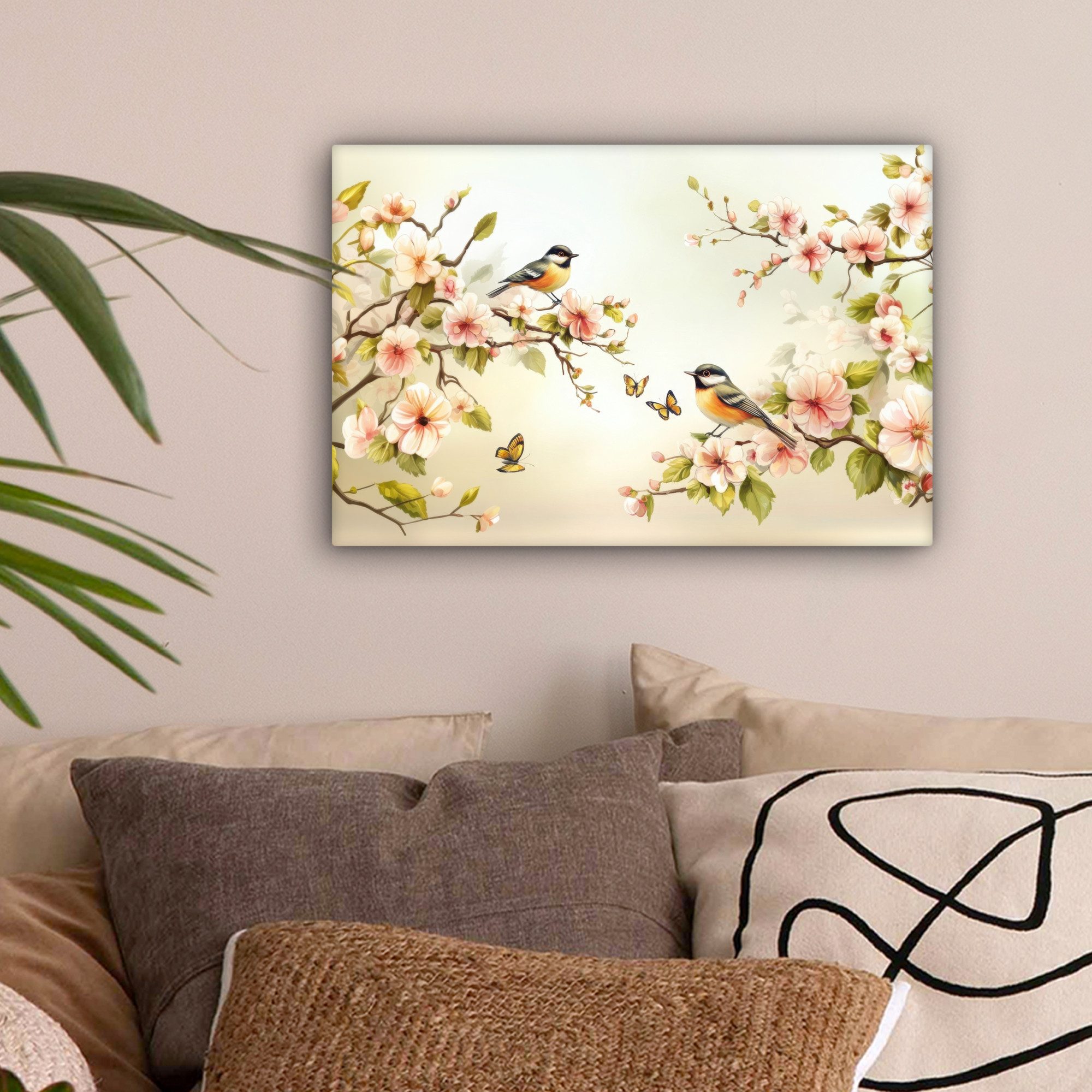 OneMillionCanvasses® Leinwandbild Äste - Blumen - Vögel - Rosa, Fotodruck ( günstig online kaufen