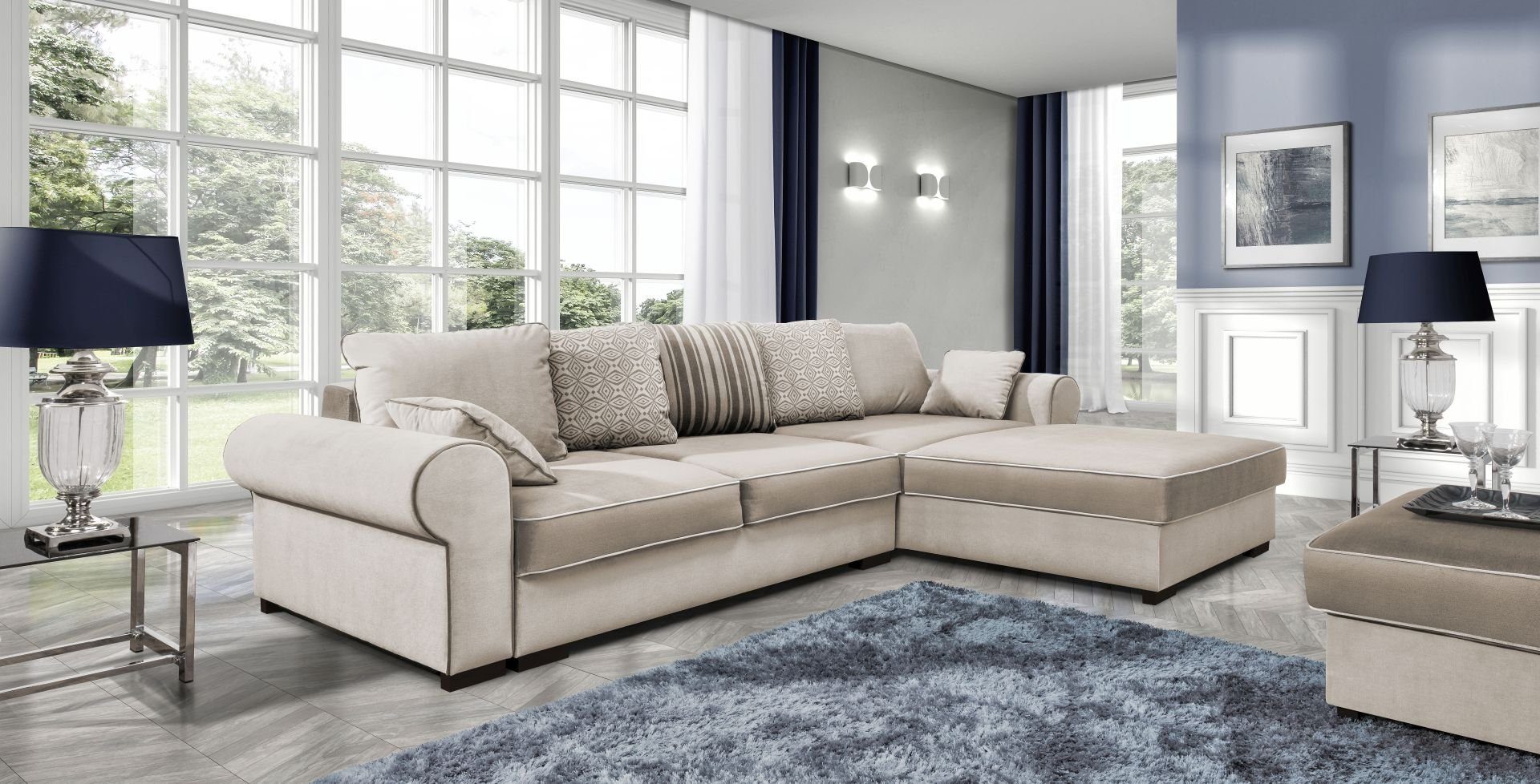 JVmoebel Ecksofa, Stoff L-Form Couch Wohnlandschaft Ecksofa Garnitur Modern Design Sofa Beige | Ecksofas