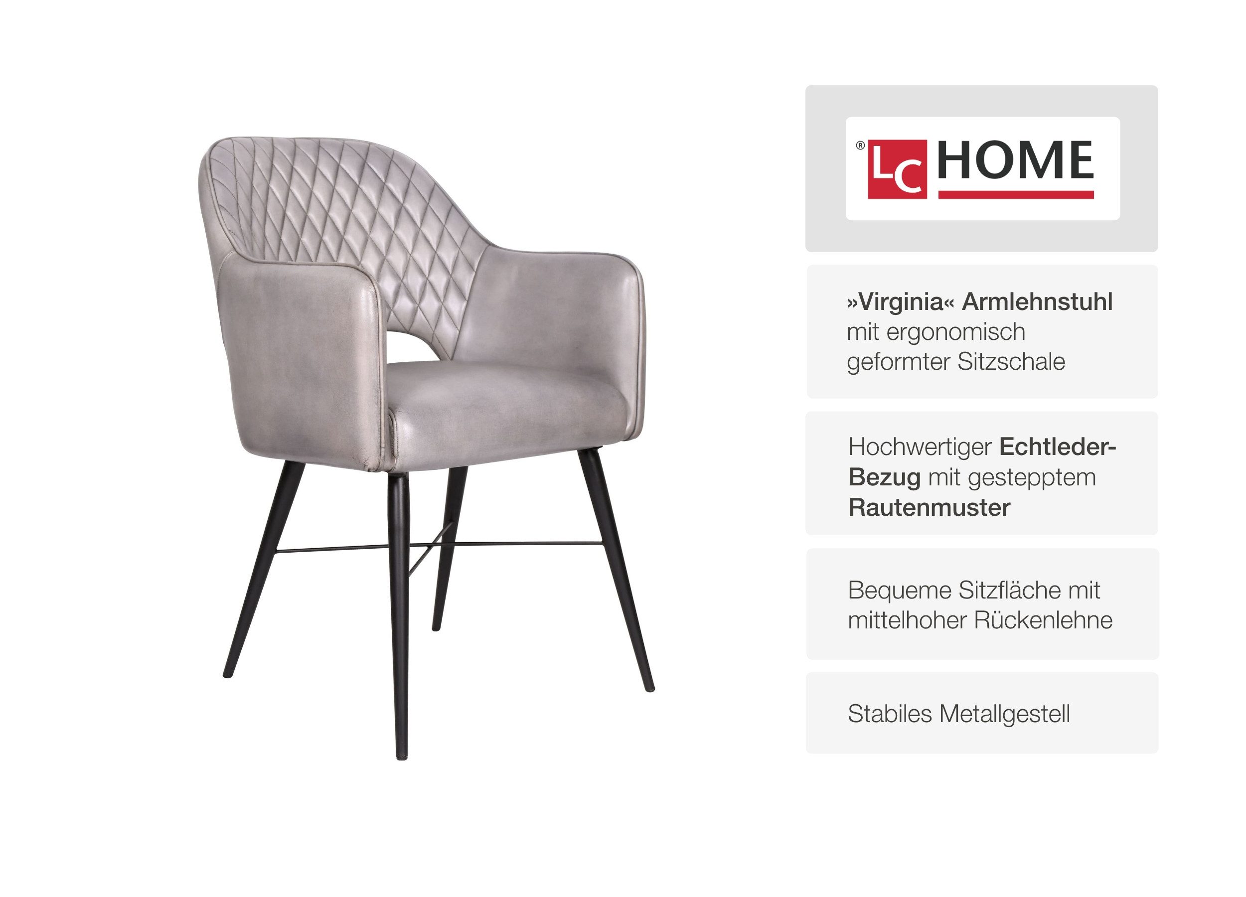 LC Home Esszimmerstuhl »Virginia« Leder Industrial Lederstuhl Retrostuhl