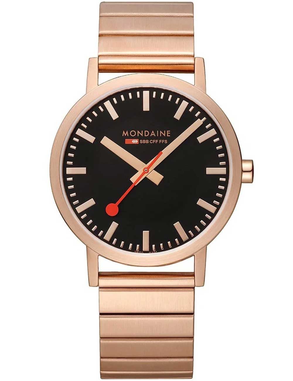 MONDAINE Quarzuhr Mondaine A660.30360.16SBR Classic Schwarz und Rosé 40mm 3ATM Mondaine A660.30360.16SBR Classic Schwarz und Rosé 40mm 3ATM