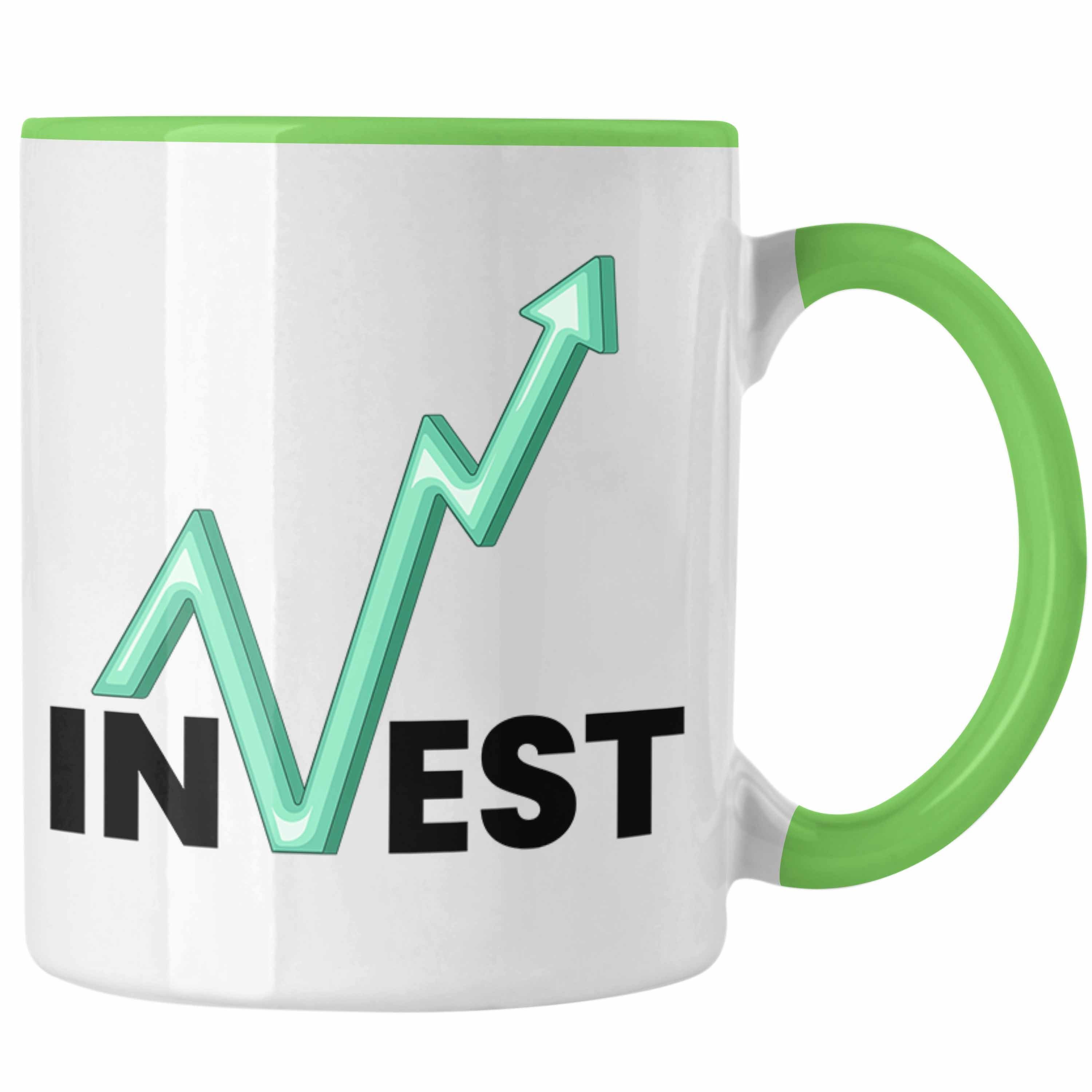Trendation Tasse "Invest" Tasse Trader und Börsenfans Geschenk für Aktien Investment Li Grün