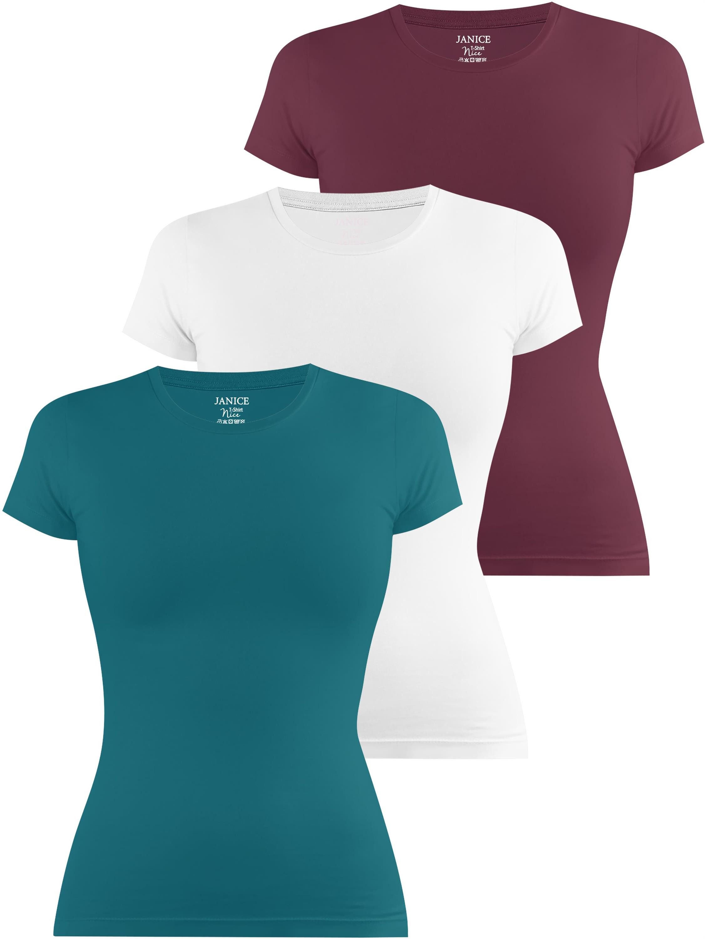Kurzarmshirt 3 x Damen T-Shirt hochgeschlossen Nice