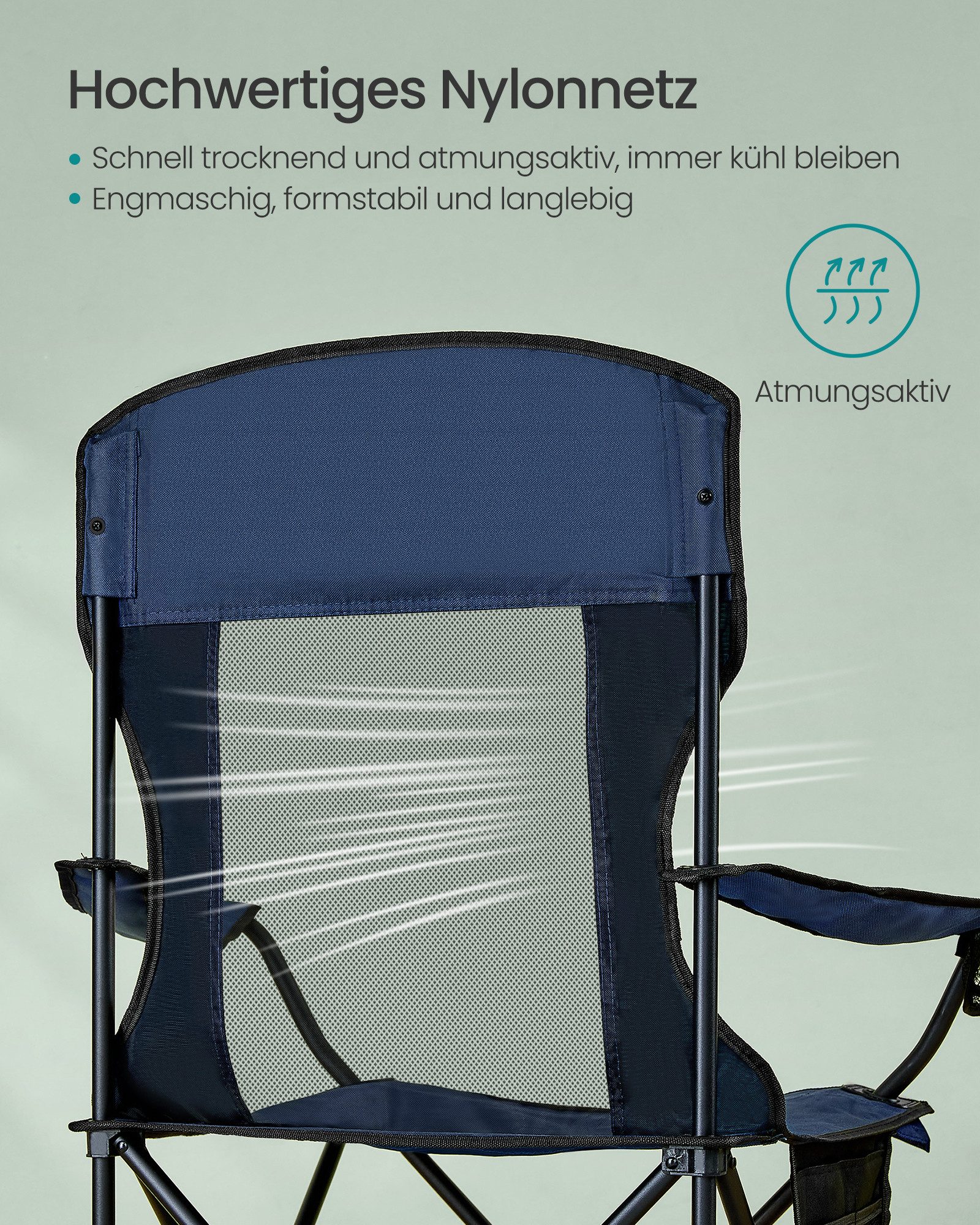 SONGMICS Campingstuhl Klappstuhl Outdoor, Angelstuhl, hohe Rückenlehne bis 150kg, 2er Set