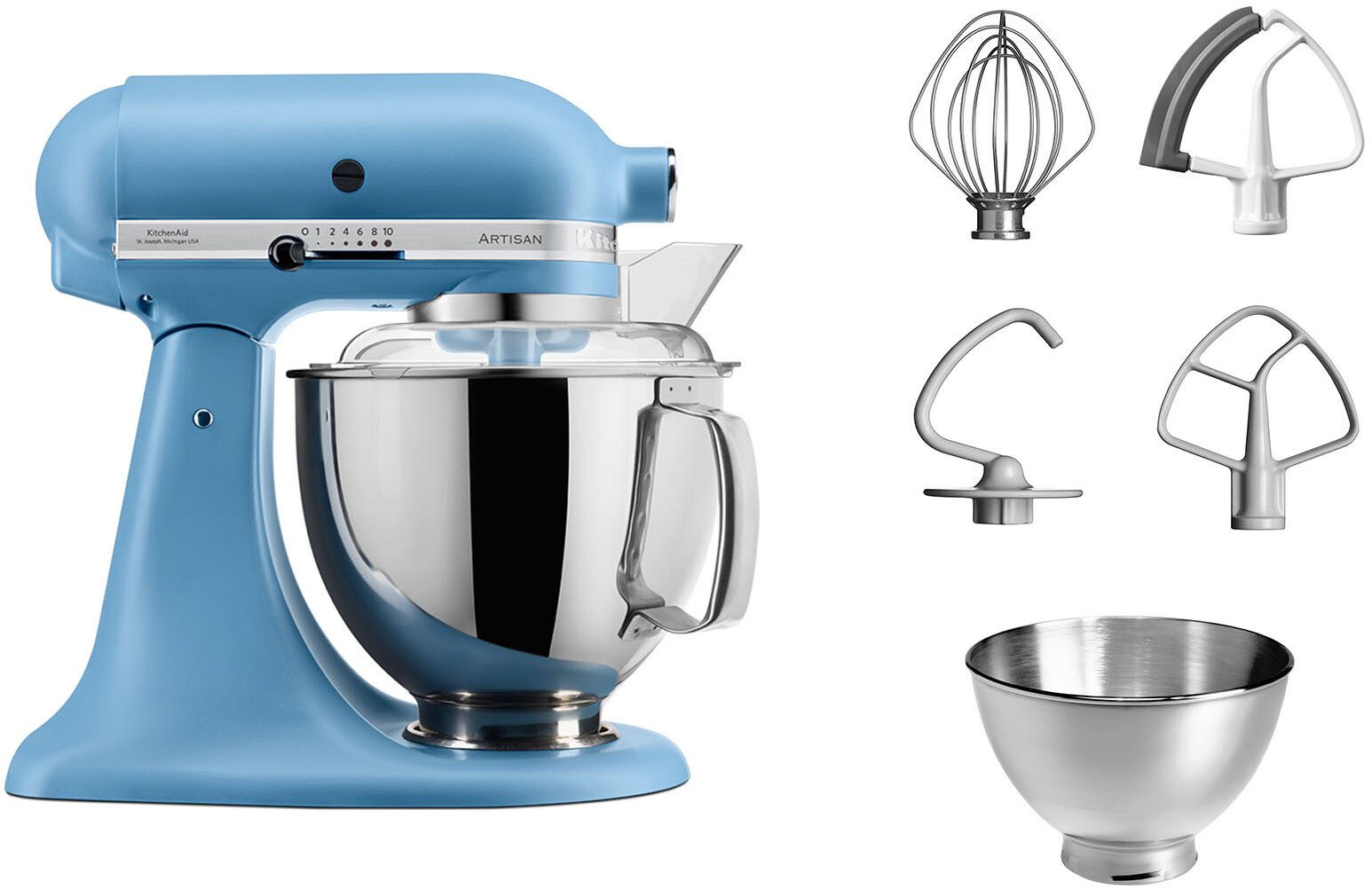 KitchenAid Küchenmaschine 5KSM175PSEVB Velvet Blue, 300 W, 4,8 l Schüssel, mit Zubehör im Wert von ca. 112,- UVP