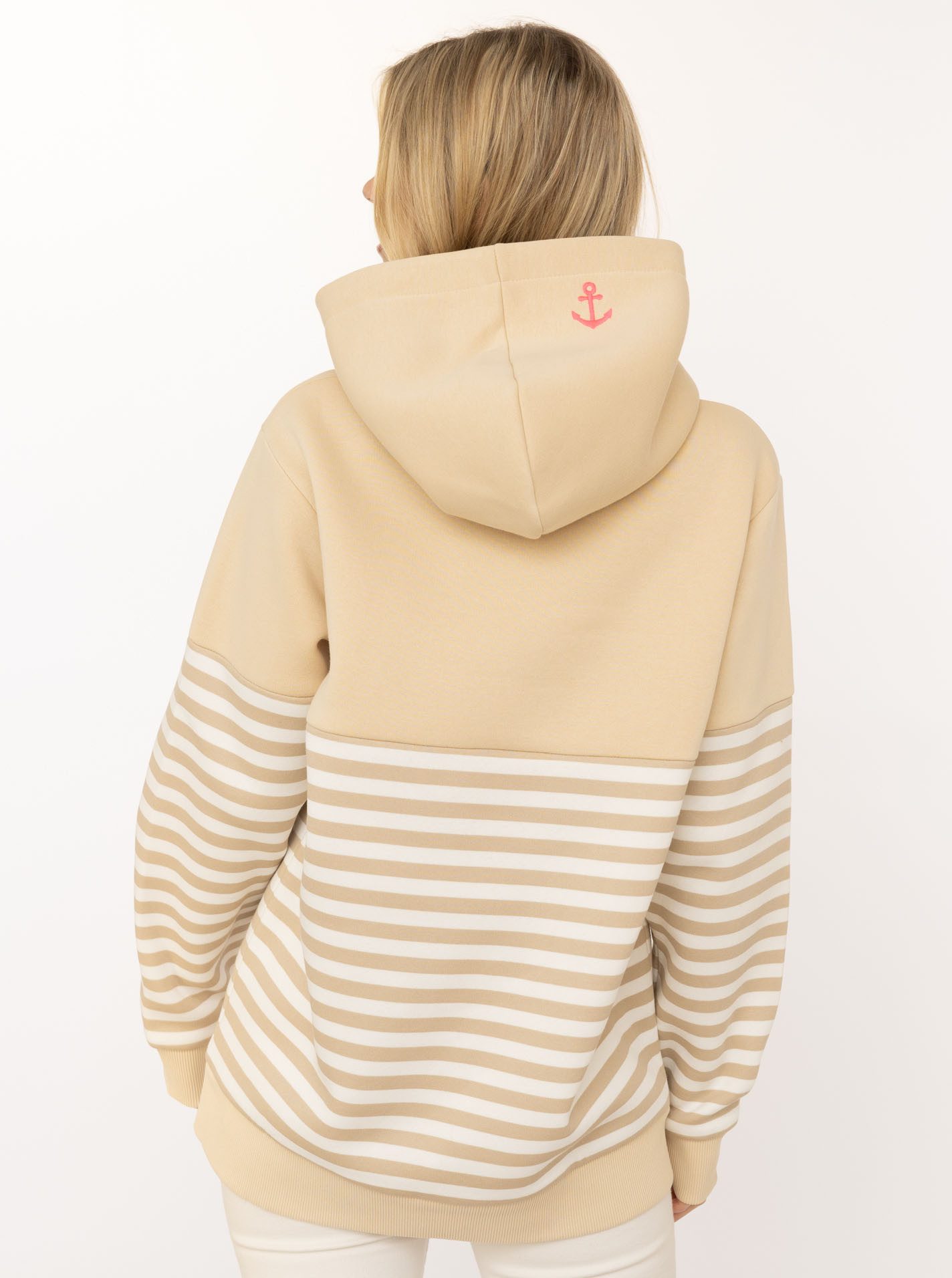 Zwillingsherz Hoodie "Moin Streifen" Stickerei, Kapuze mit bedruckter Kordel, gestreift