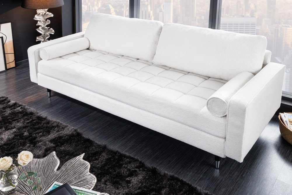 riess-ambiente 3-Sitzer COZY 220cm weiß / schwarz / silber, Einzelartikel 1 Teile, Wohnzimmer · Bouclé · Polster · Federkern · mit Kissen · Retro Design