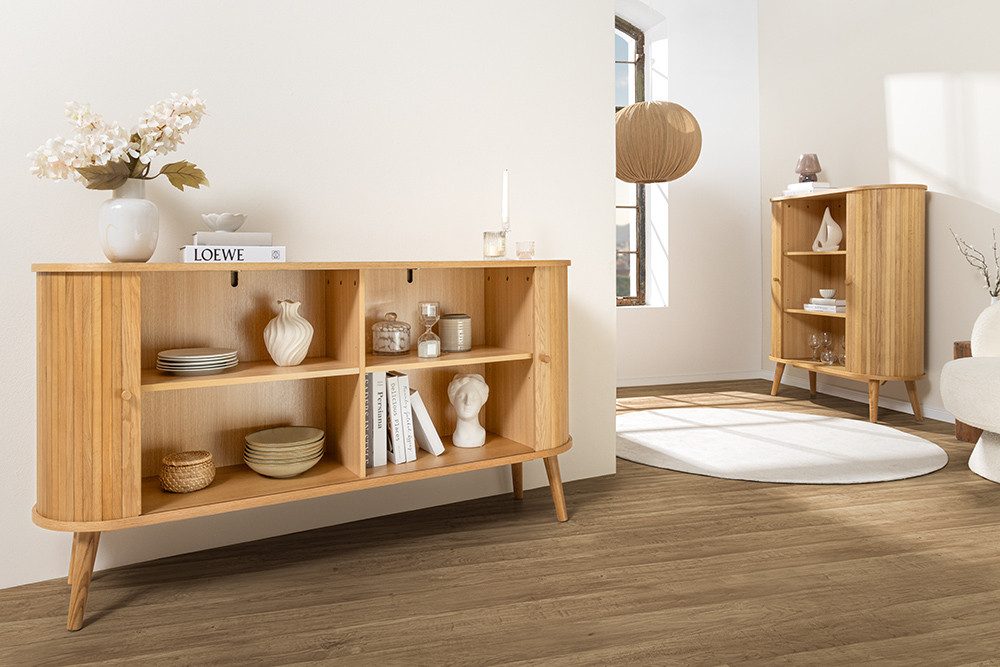 riess-ambiente Sideboard VALHALLA WOOD 160cm natur · Schrank mit 2 Schiebetüren & 4 Fächer (Einzelartikel, 1 St), Eiche · Kommode · Wohnzimmer · Retro Design