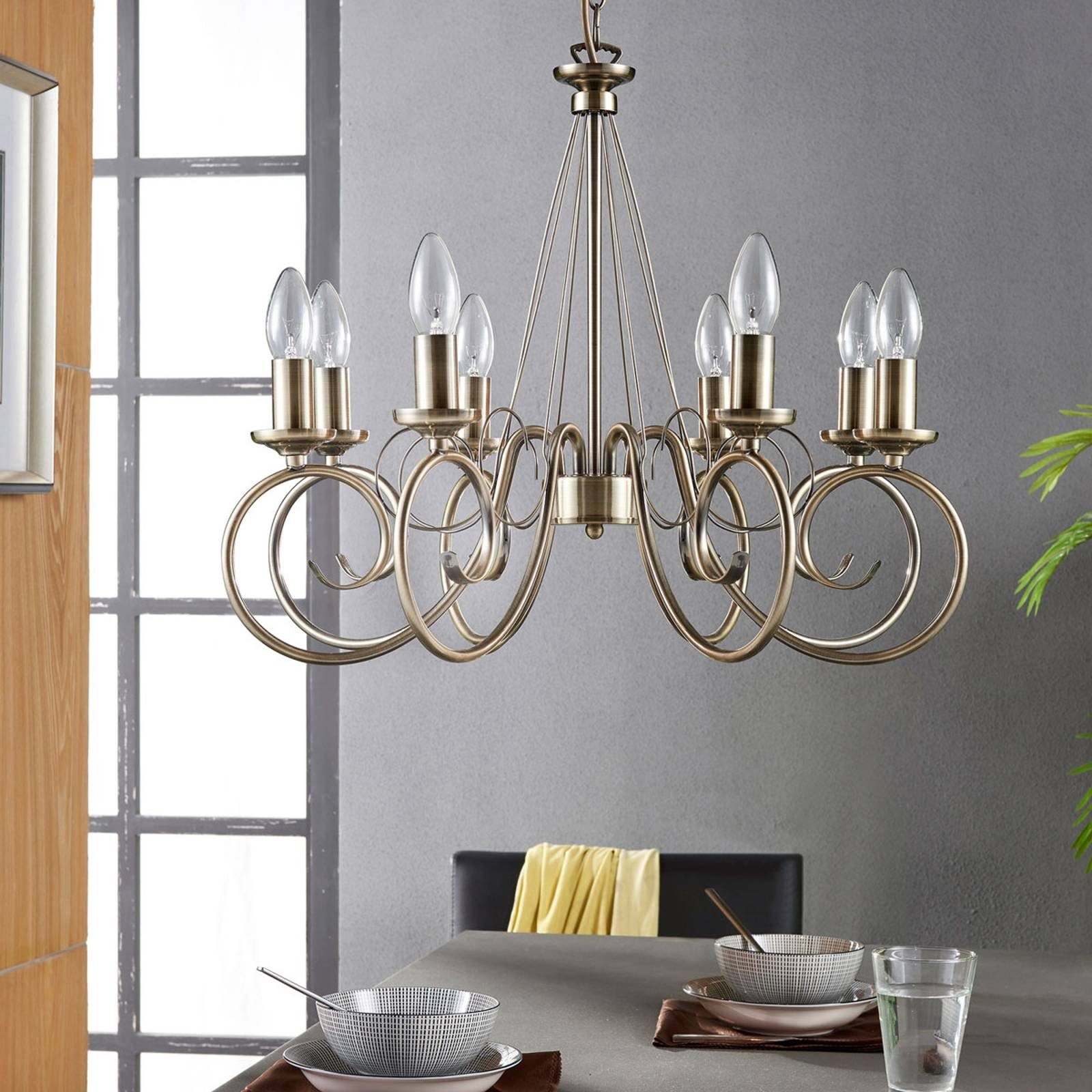 Lindby Kronleuchter Marnia, Metall, Bronze IP20, 8 x 40 W