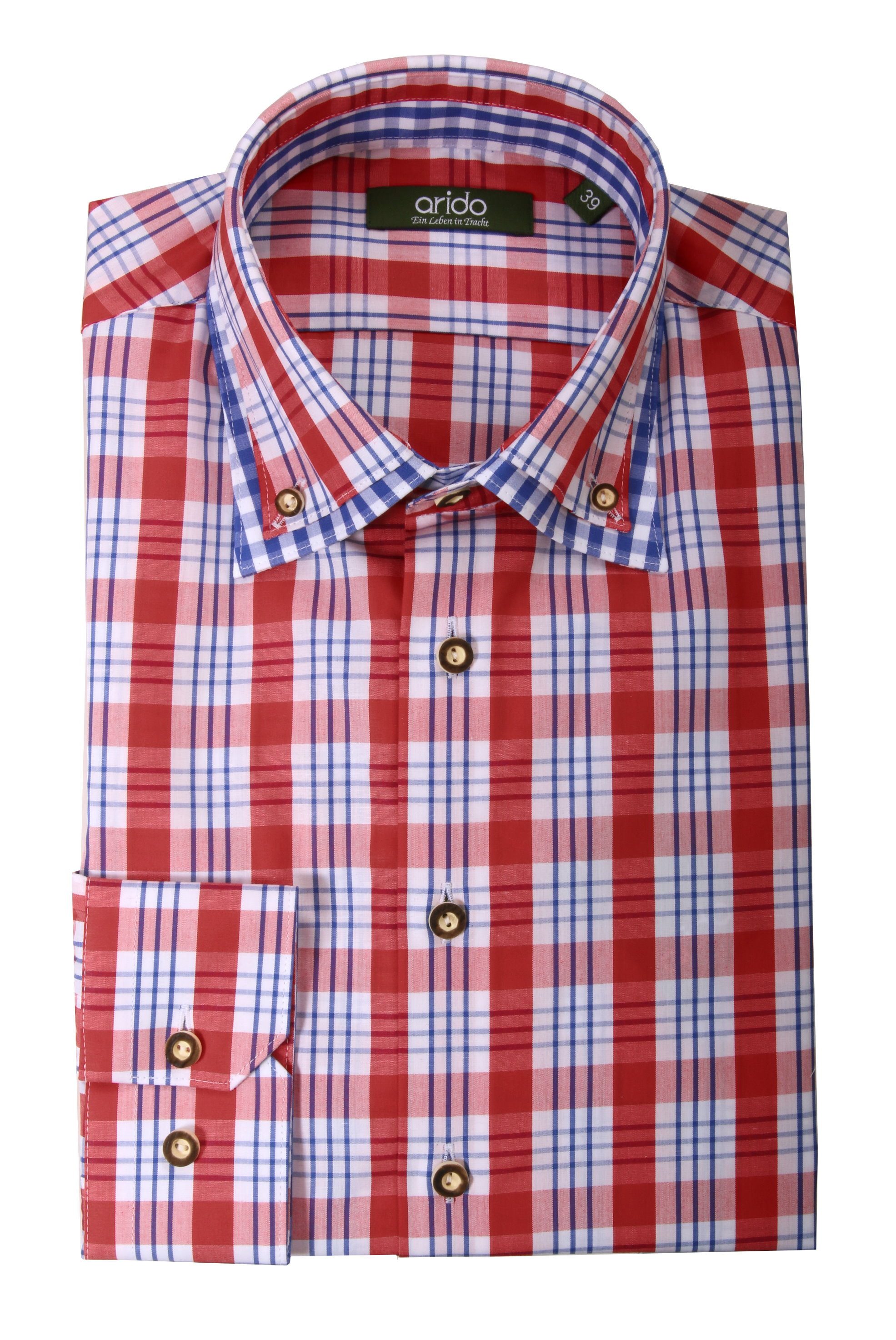 Moschen-Bayern Trachtenhemd Trachtenhemd Herrenhemd SLIM FIT kariert Karo Herrenhemd Langarm Rot