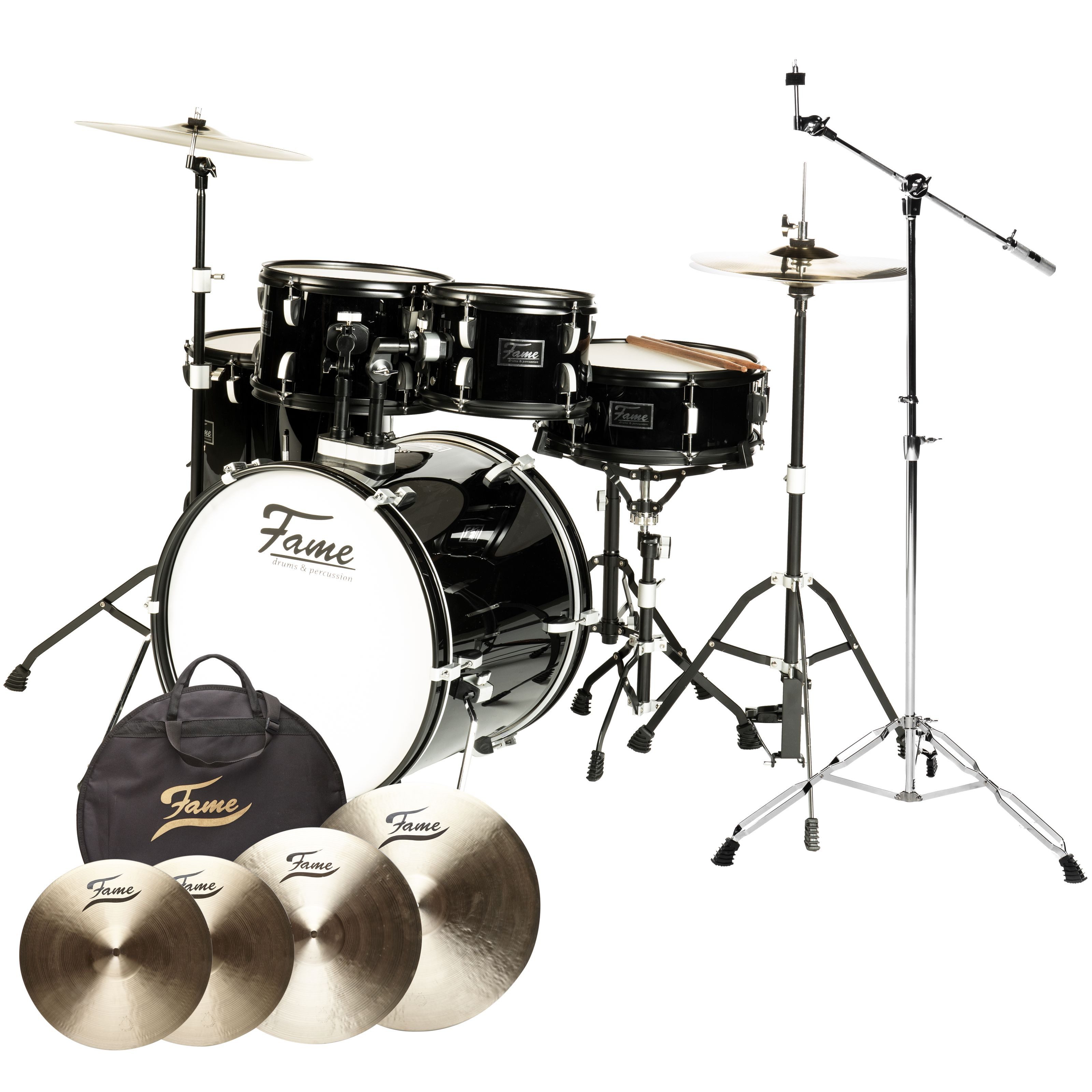 FAME Schlagzeug,B20 Becken Set 3-teilig Handgehämmert B20 Bronze Natural Finish inklusive Galgenbeckenständer Practice Pad Drummer Handtuch, Schlagzeuge, Drum-Sets, B20 Becken Set, Handgehämmert, B20 Bronze