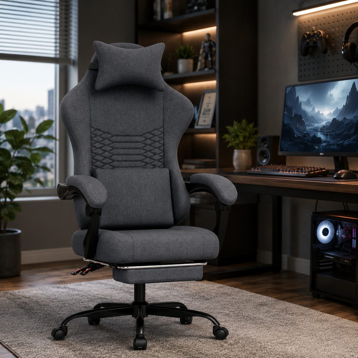 KEFEYA Gaming-Stuhl Fernsehsessel Loungesessel mit Massage (Fußstütze & verstellbarer Kopfstütze – ergonomischer Rennsport Bürostuhl für Gamer, Homeoffice & Jugendliche, 135° Neigung, belastbar bis 136 kg, 1 St)