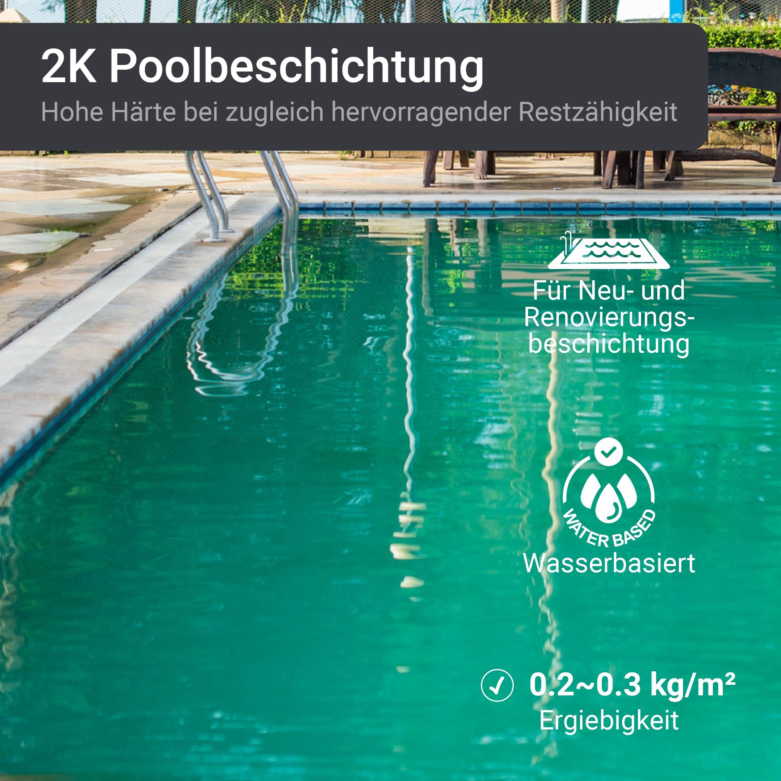 2K Epoxidharz Poolbeschichtung Schwimmbadfarbe Platingrau SL450, RAL Seidenglänzend, 7036 Lack 2,5-20Kg, WO-WE Poolfarbe