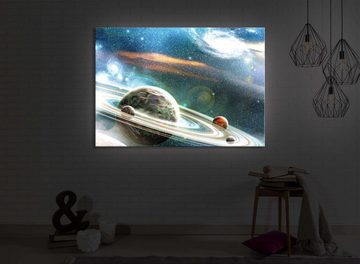 lightbox-multicolor LED-Bild Planet mit Ringsystem front lighted / 60x40cm, Leuchtbild mit Fernbedienung