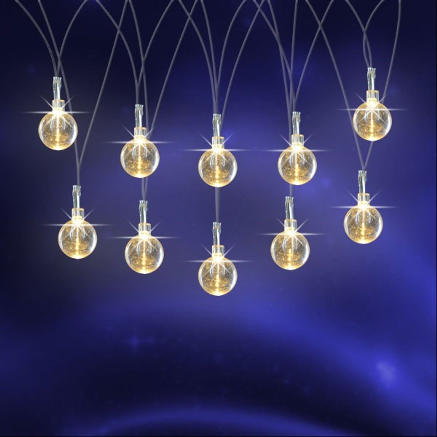 BURI Lichterkette LED Lichterkette mit Glitzerkugeln Weihnachtsbeleuchtung warmweiß, Kugel