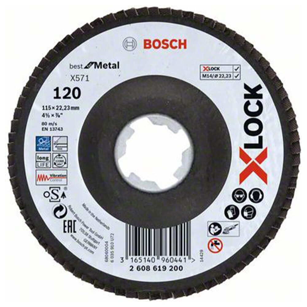 BOSCH Bosch X-LOCK Fächerscheibe X571 für Metall und Edelstahl. Elektro-Kabel, Schleifscheibe, Schleifscheibe, Hohe Lebensdauer und Stabilität