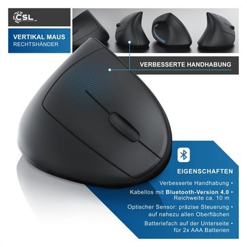 CSL ergonomische Maus (Bluetooth, vertikal, kabellos, ergonomisches Design, Vorbeugung gegen Mausarm)