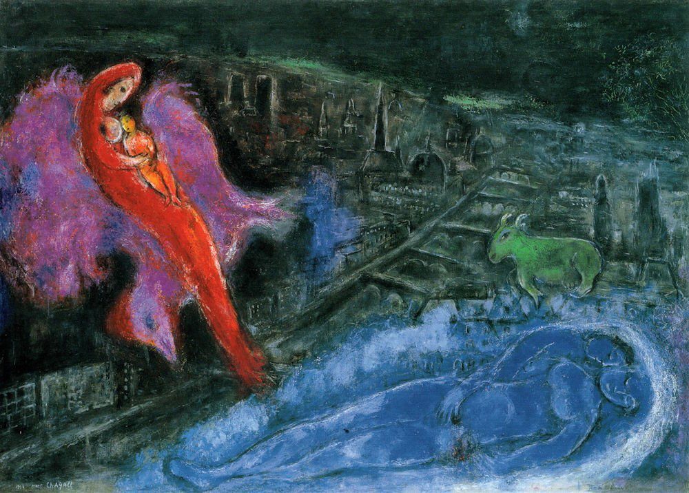 Chagall Marc Kunstkarte "Die Postkarte Seinebrücken"