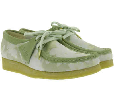 Clarks »Clarks Originals Damen Schnürschuhe mit floralem Muster Echtleder-Bootsschuhe Wallabee Halbschuhe Grün« Schnürschuh