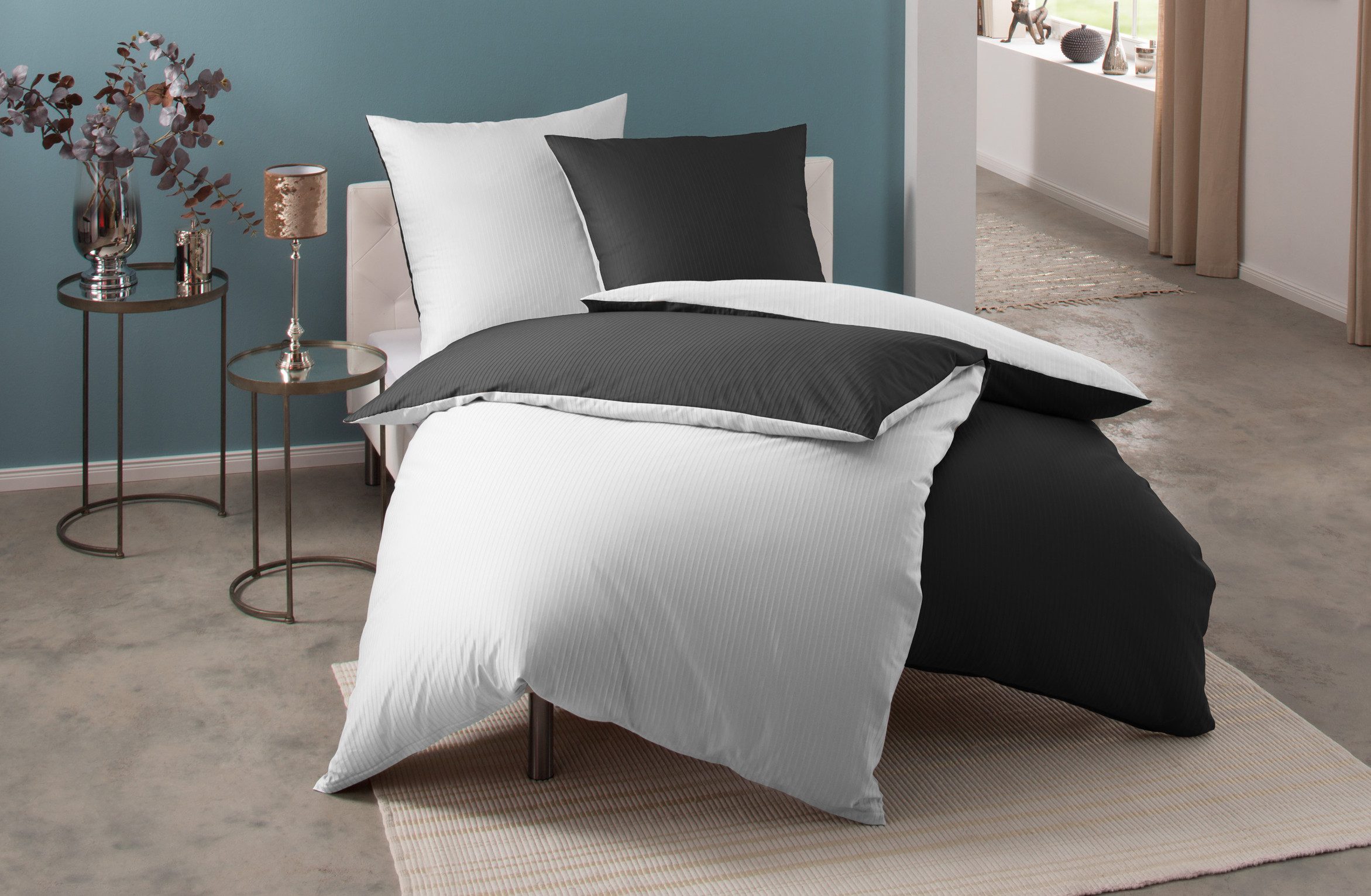 BETTWAESCHE-MIT-STIL Bettwäsche Mako Satin Damast Wendebettwäsche Streifen "Vancouver", Mako-Satin