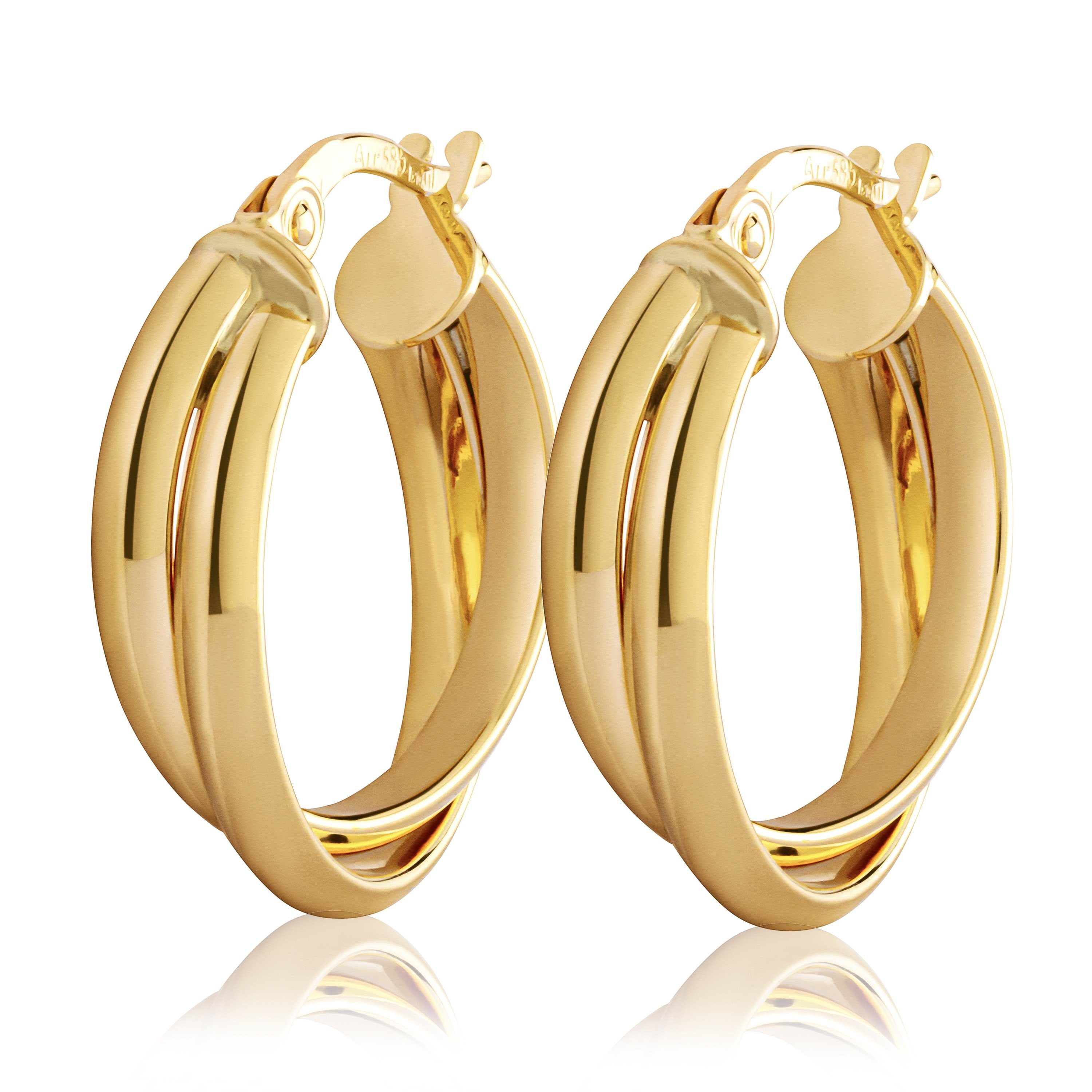 NKlaus Paar Creolen Paar 19,0mm 2 in 1 Creolen 585 Gelbgold 14 Karat Gold Ohrringe Gelenkv