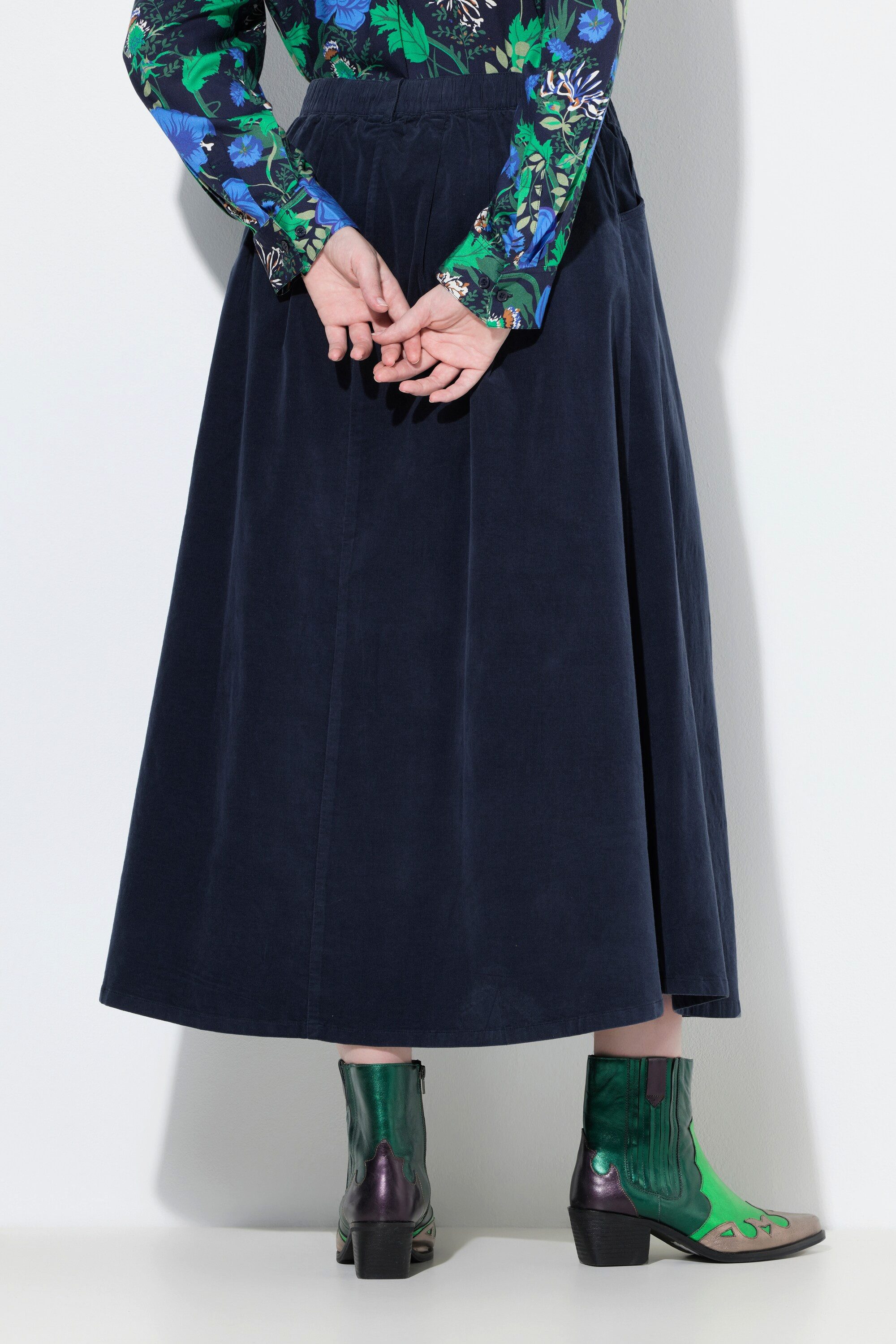 Ulla Popken Jerseyrock Cord-Maxirock A-Linie Knopfleiste Elastikbund