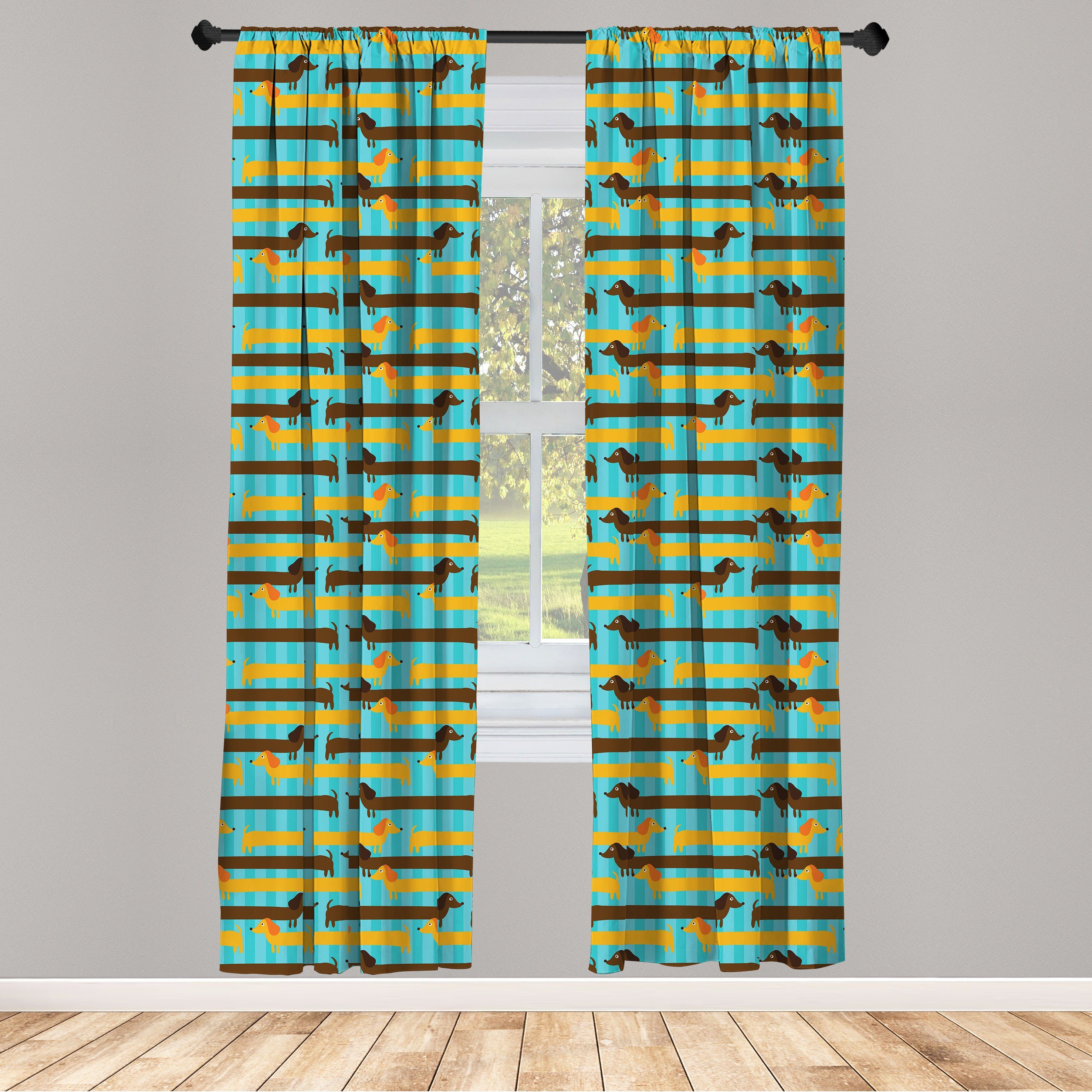 Gardine Vorhang für Wohnzimmer Schlafzimmer Blauer Dackel Hunde Abakuhaus, Dekor, Hunde Microfaser, Hintergrund