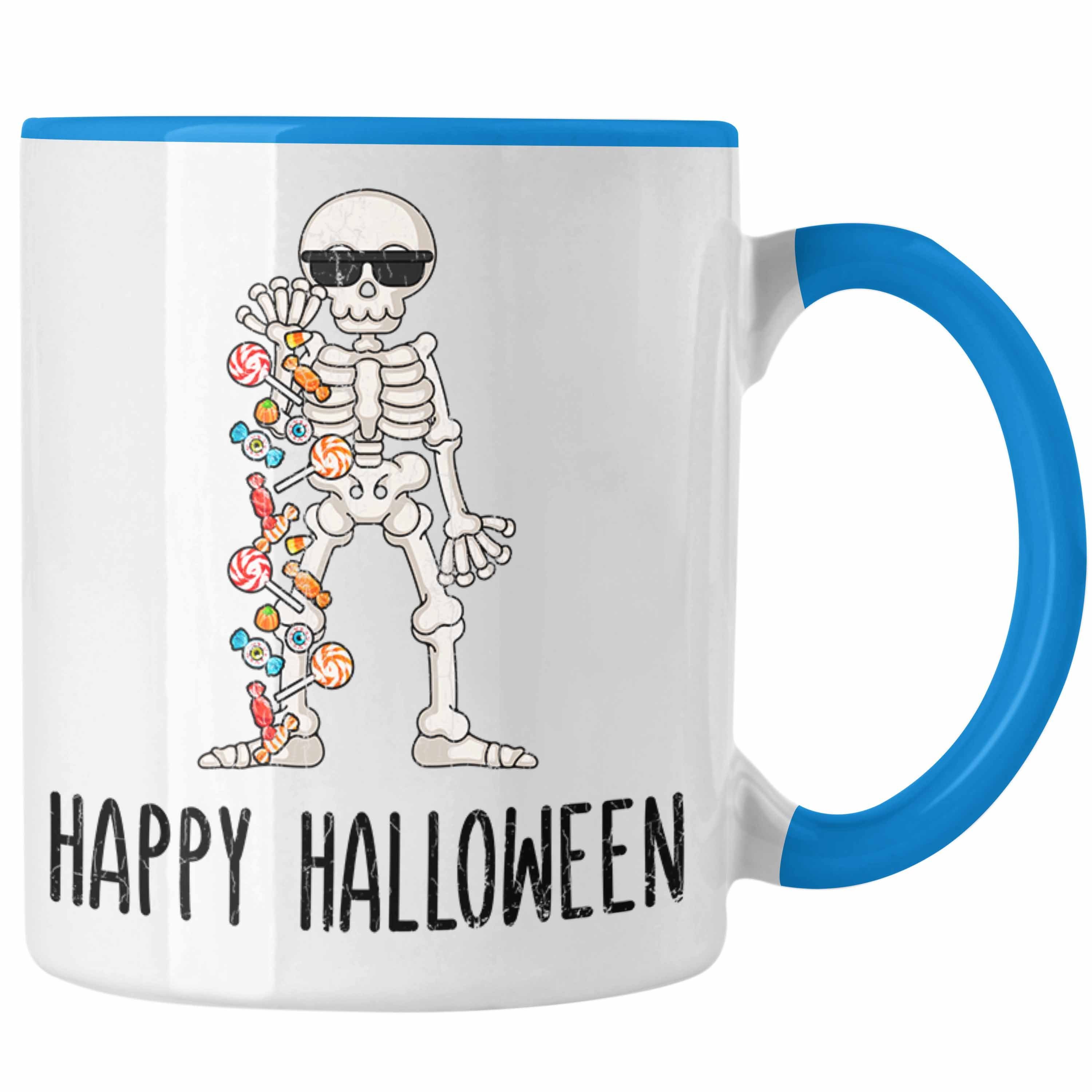 Tasse Trendation Blau Halloween Becher Halloween Tasse Dekoration Kürbis Skelet Happy
