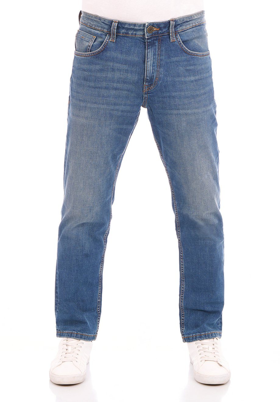 TOM TAILOR Straight-Jeans Herren Jeanshose Marvin Regular Fit Denim Hose mit Stretch Clean Mid Stone Blue Denim (10113)