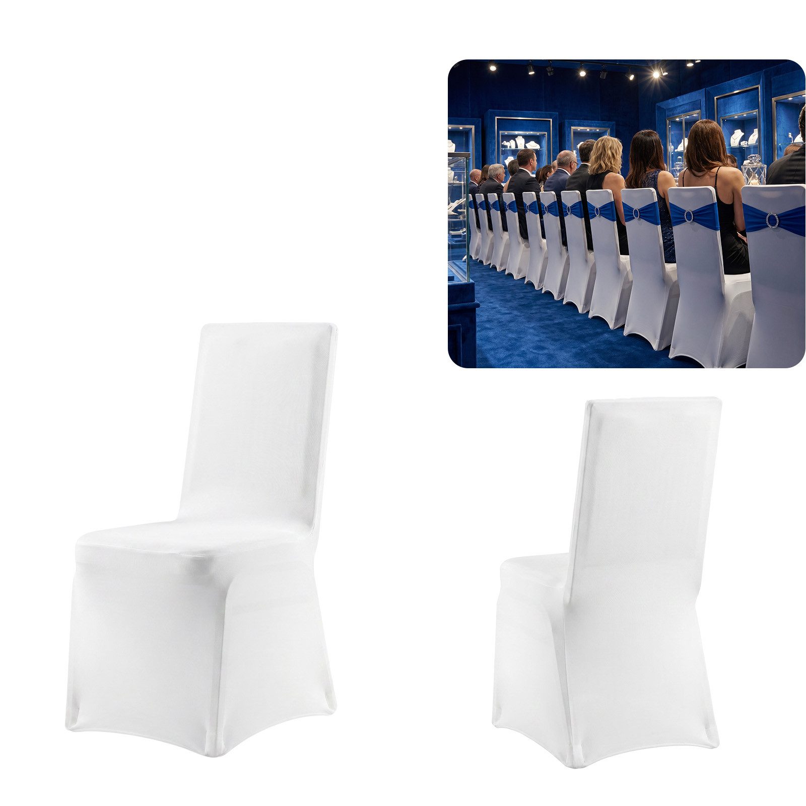 FIVMEN Stuhlhusse Stretch Stuhlhussen Universell Passform Modernes Design Weiß/Grau, Stuhlbezug für Hochzeit Taufe Geburtstagsfeier Dekoration