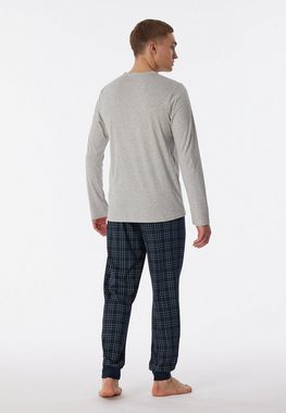 Schiesser Pyjama "Fine Interlock" (2 tlg) Langarmshirt mit Serafino-Kragen und funktionaler Knopfleiste
