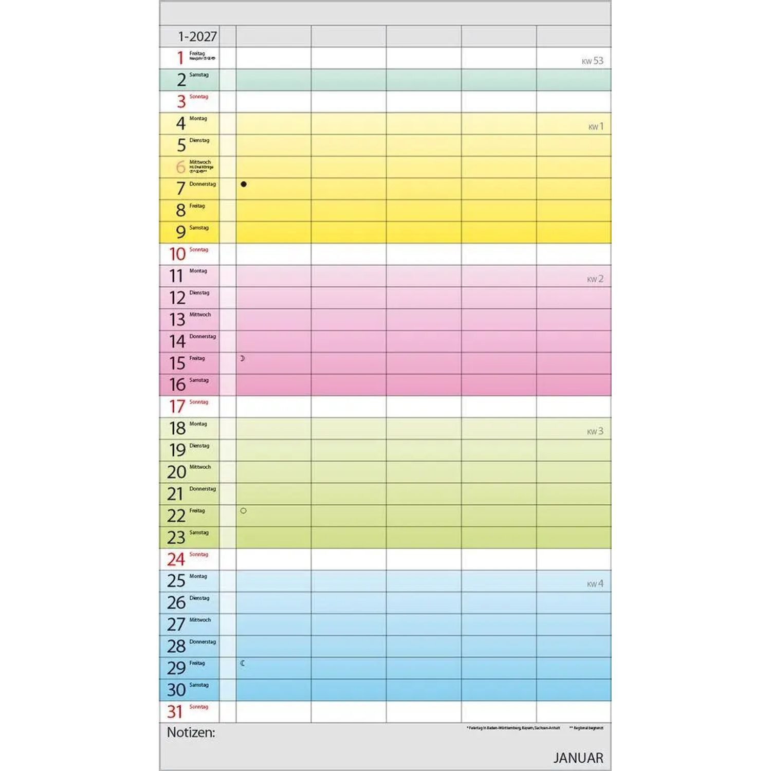 Korsch Verlag Wandkalender Familienplaner Farbenspiel 2027