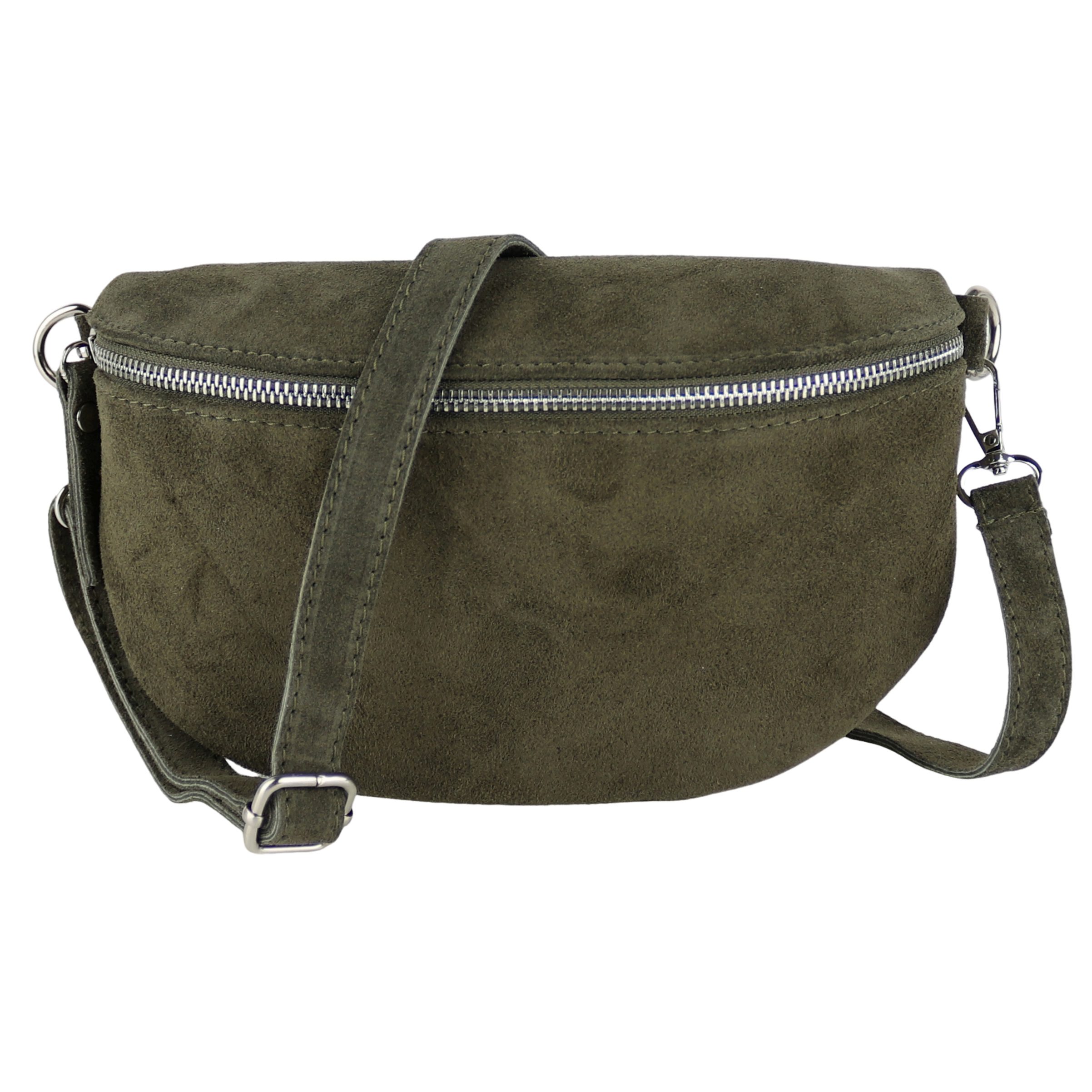 MIRROSI Bauchtasche Damen, Veloursleder, Made in Italy,Umhängetasche; Brusttasche (Schultertasche für jeden Anlass, 28x18x9 cm), Crossbody Bag, Schwarz, gemusterten& verstellbaren Schulterriemen