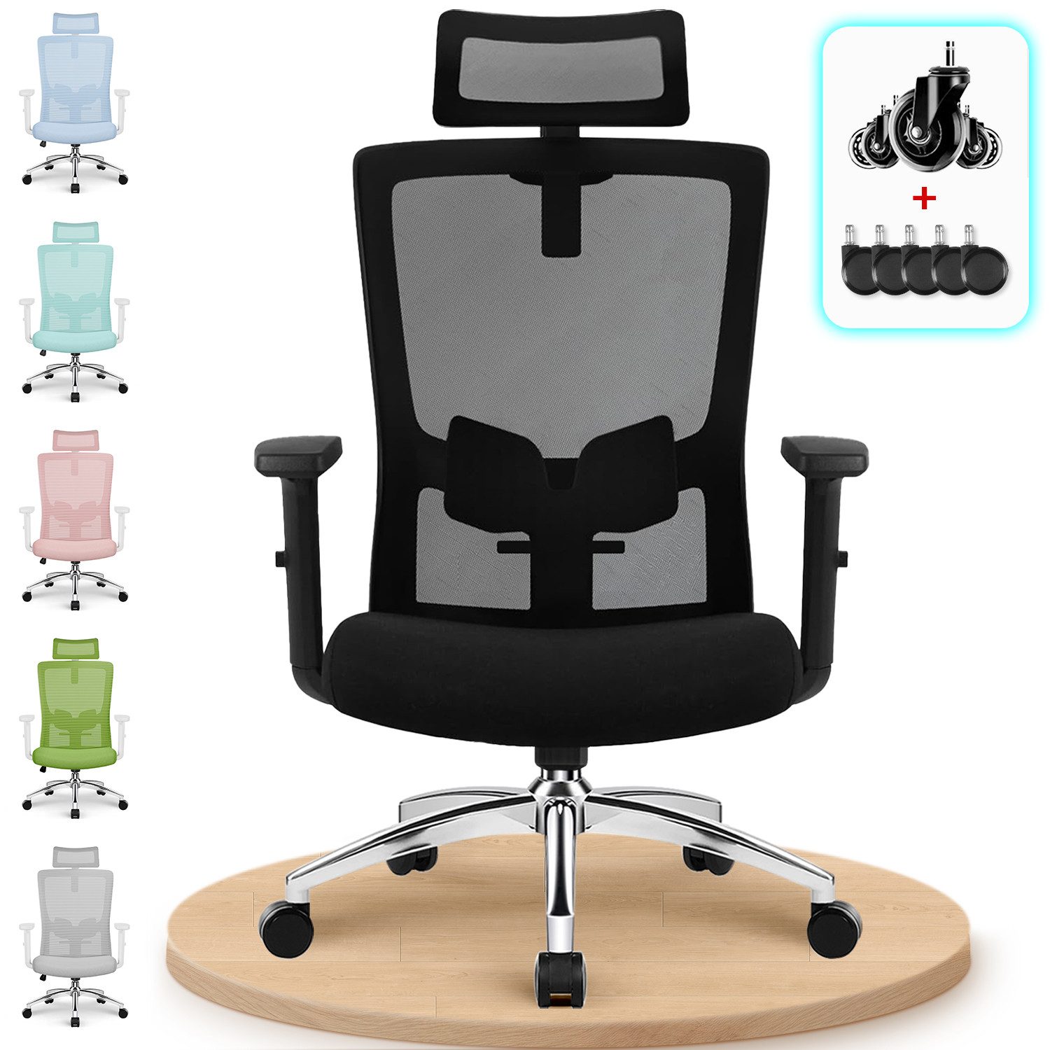 Adormii Bürostuhl Bürostuhl ergonomisch,schreibtischstuhl mit Metallfuß, stabil (Ergonomischer bürostuhl mit verstellbaren Armlehnen, büro stuhl bis zu 135° neigbar, ergonomic office chair mit höhenverstellbarer, atmungsaktiv und komfortabel, bürostuhl 200 kg)