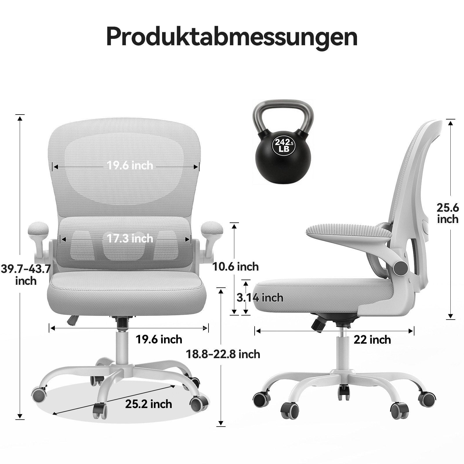 ZAISZE Bürostuhl 280G Netz Sitz Gaslift 2-Stufe Geräuschlose Rollen Ruhe & Effizienz (Set), Nylonrad, Fünf-Klauen-Stütze – Bild 2 von 5