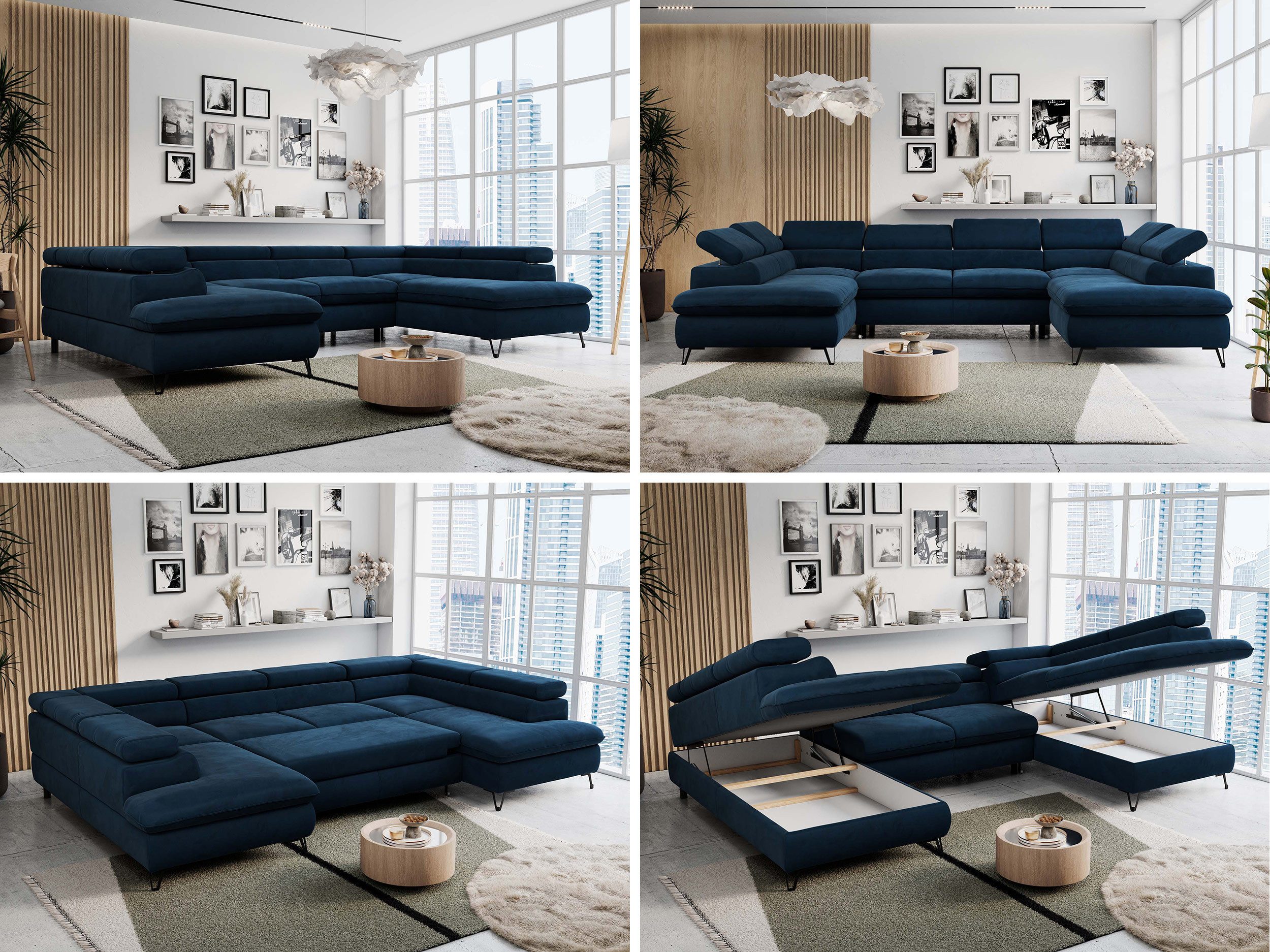 MKS MÖBEL Ecksofa PETER U, Set, Ecksofa U-Form, Wellenfedern, HR35-Schaum, form, Sofa big XXL, Bettkasten, Bettfunktion, Einstellbare Kopfstützen